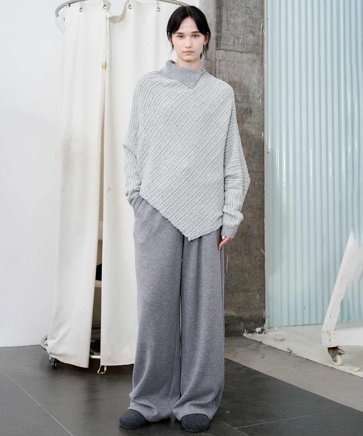 Asymmetric Textured Knit Sweater