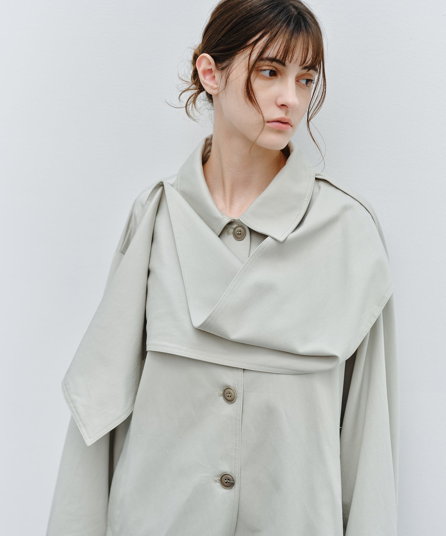 「9月下旬出荷予定」Detachable Scarf Belted Short Trench Coat