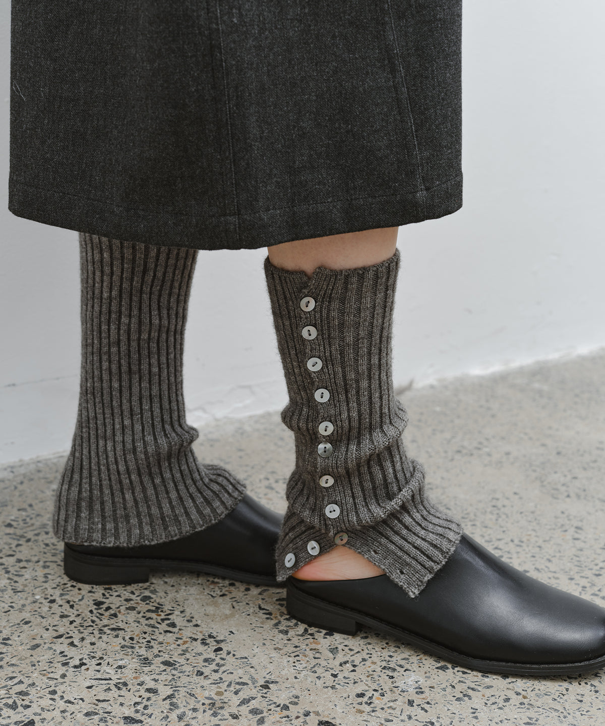 Button Detail Ribbed Knit Leg Warmers