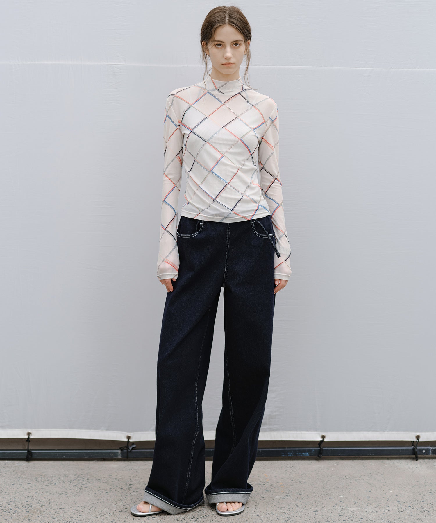 "Shipping from late February to early March" Abstract Print Sheer Mesh Top