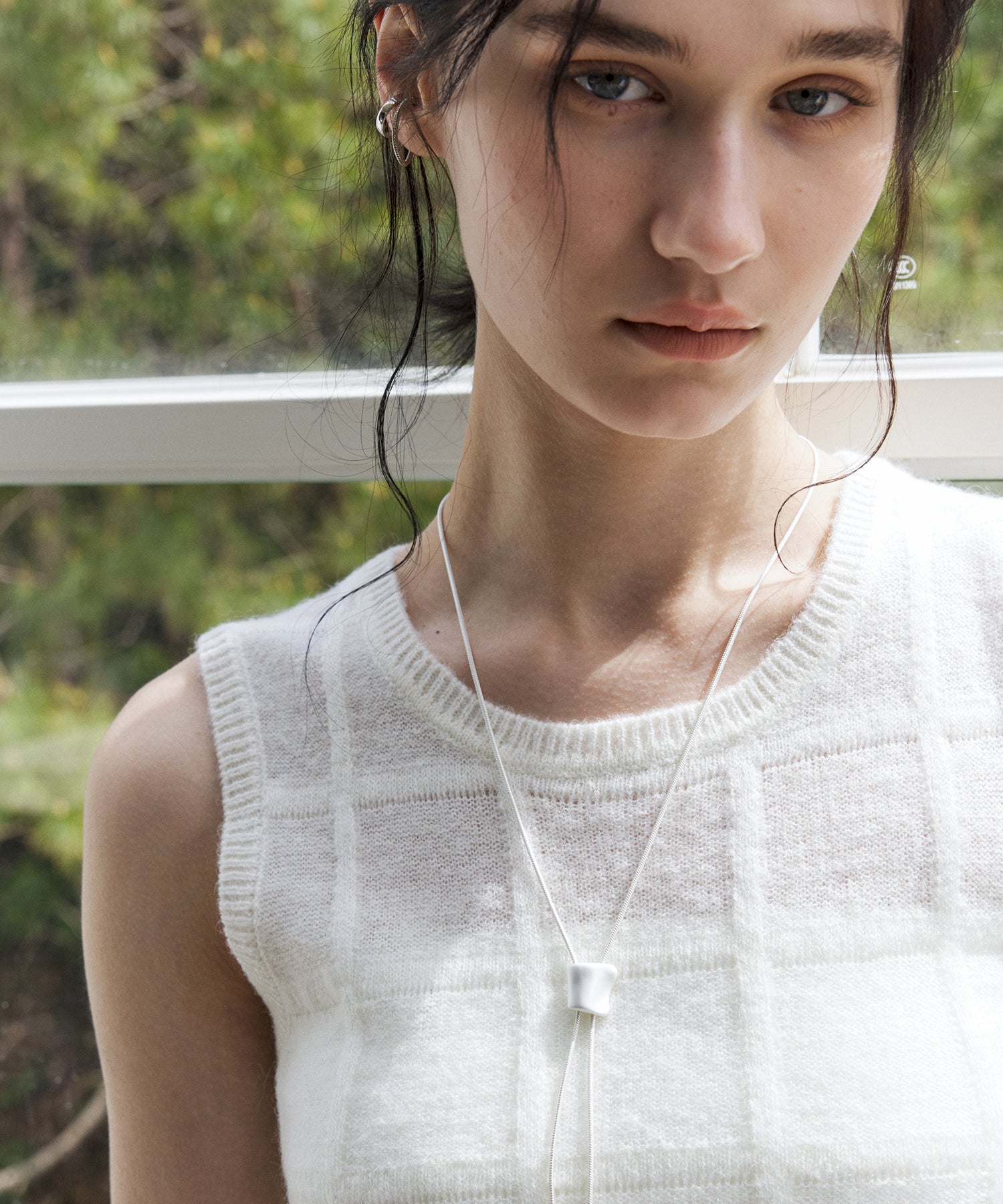 Sheer Check Knit Sleeveless Top