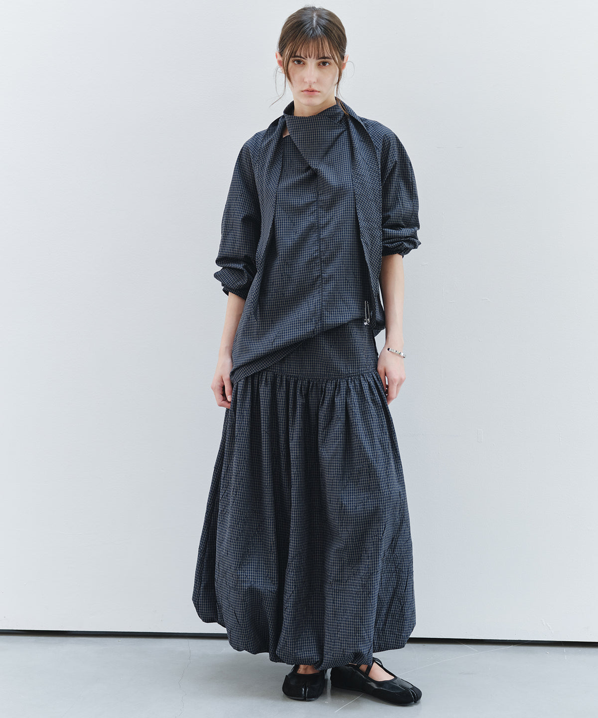 「9月下旬出荷予定」Vintage Check Balloon Long Skirt
