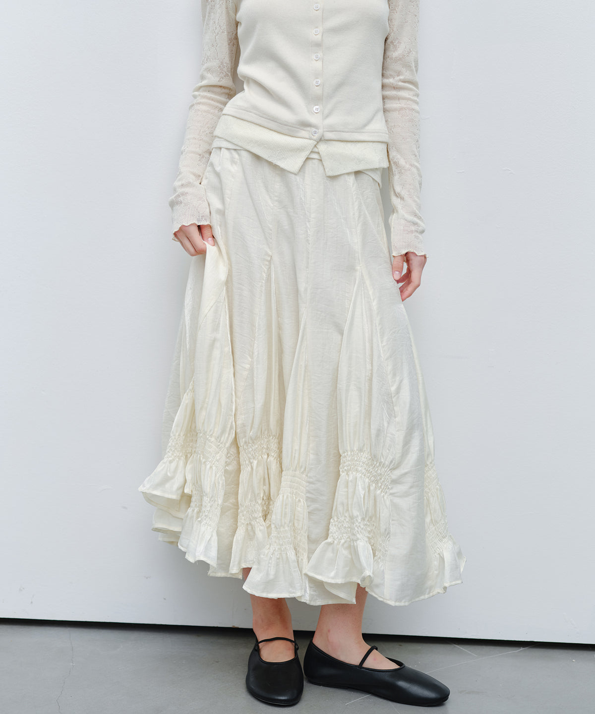 「9月下旬出荷予定」Paneled Shirred Hem A-Line Skirt