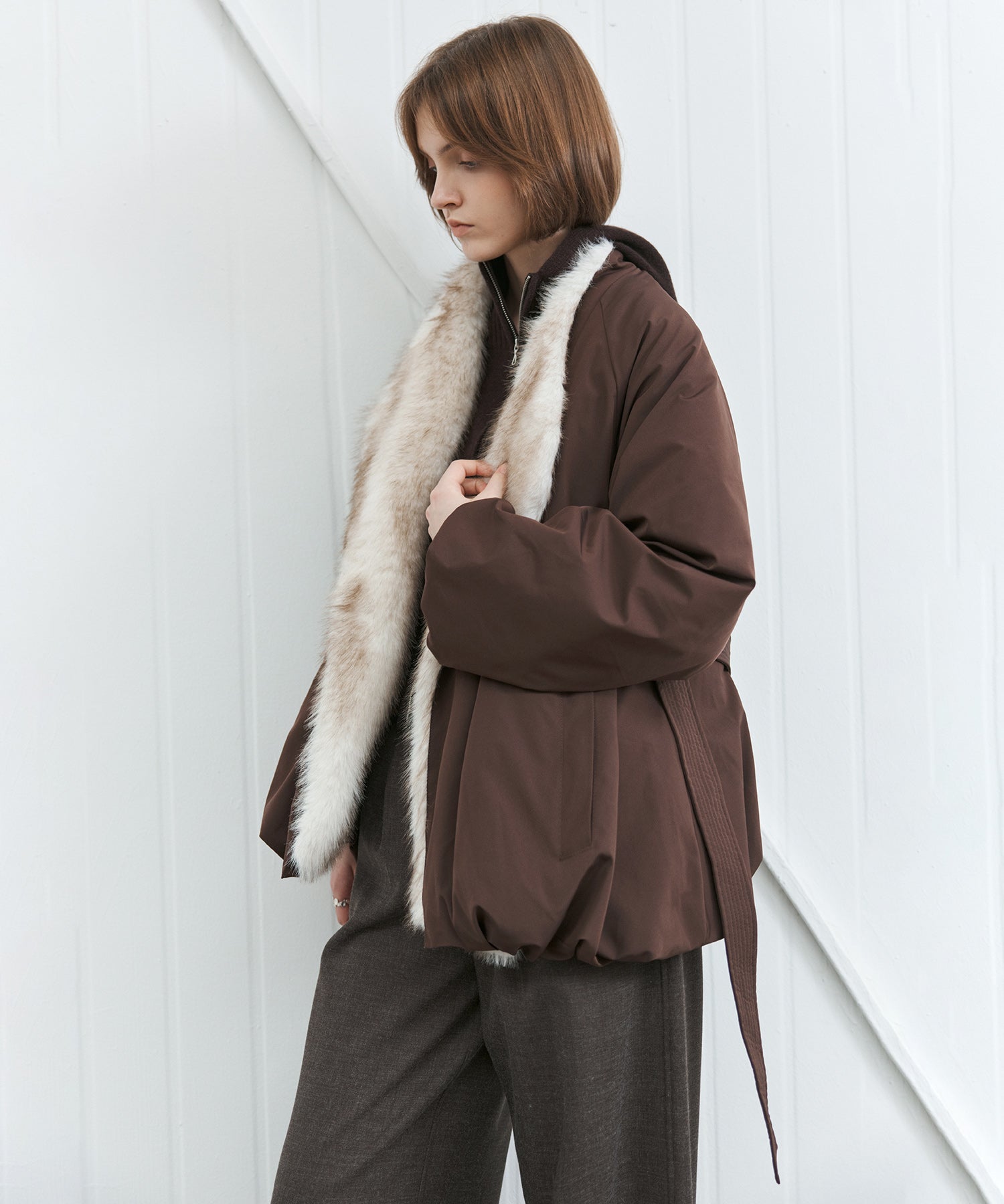 Faux Fur Collar Balloon Down Jacket