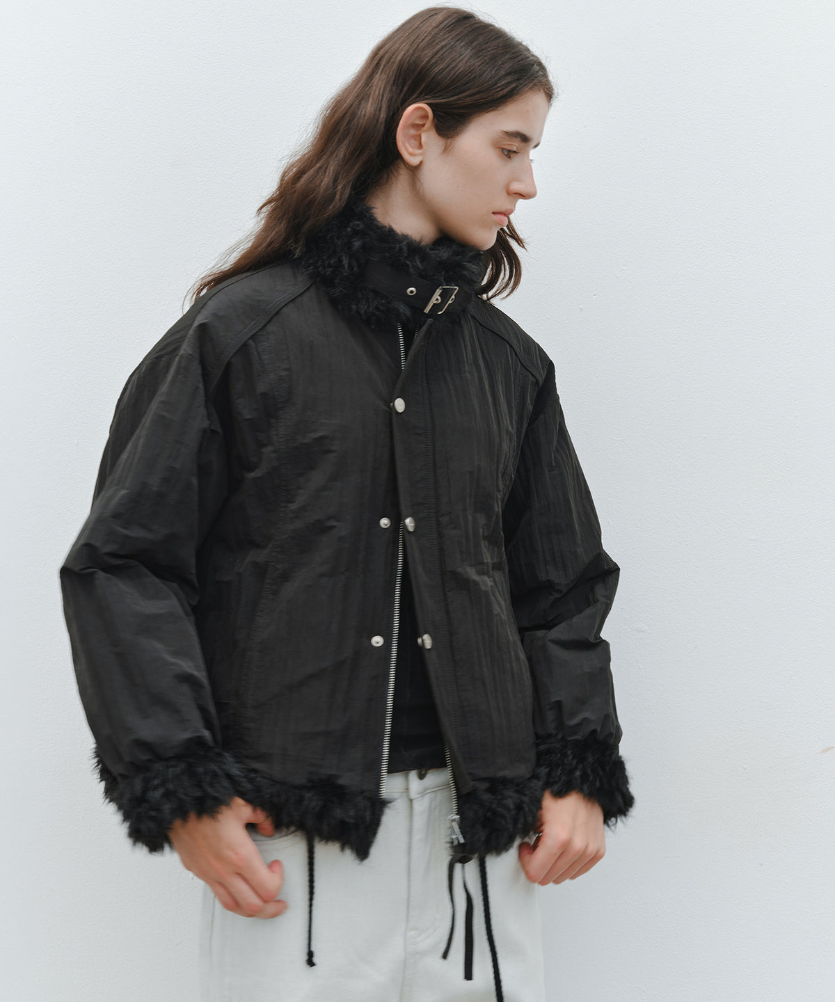 「10月下旬出荷予定」Faux Fur Trim Stand Collar Short Down Jacket