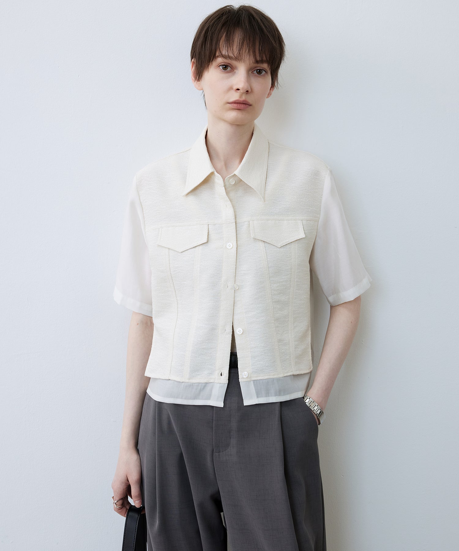 Textured Combo Cropped Shirt