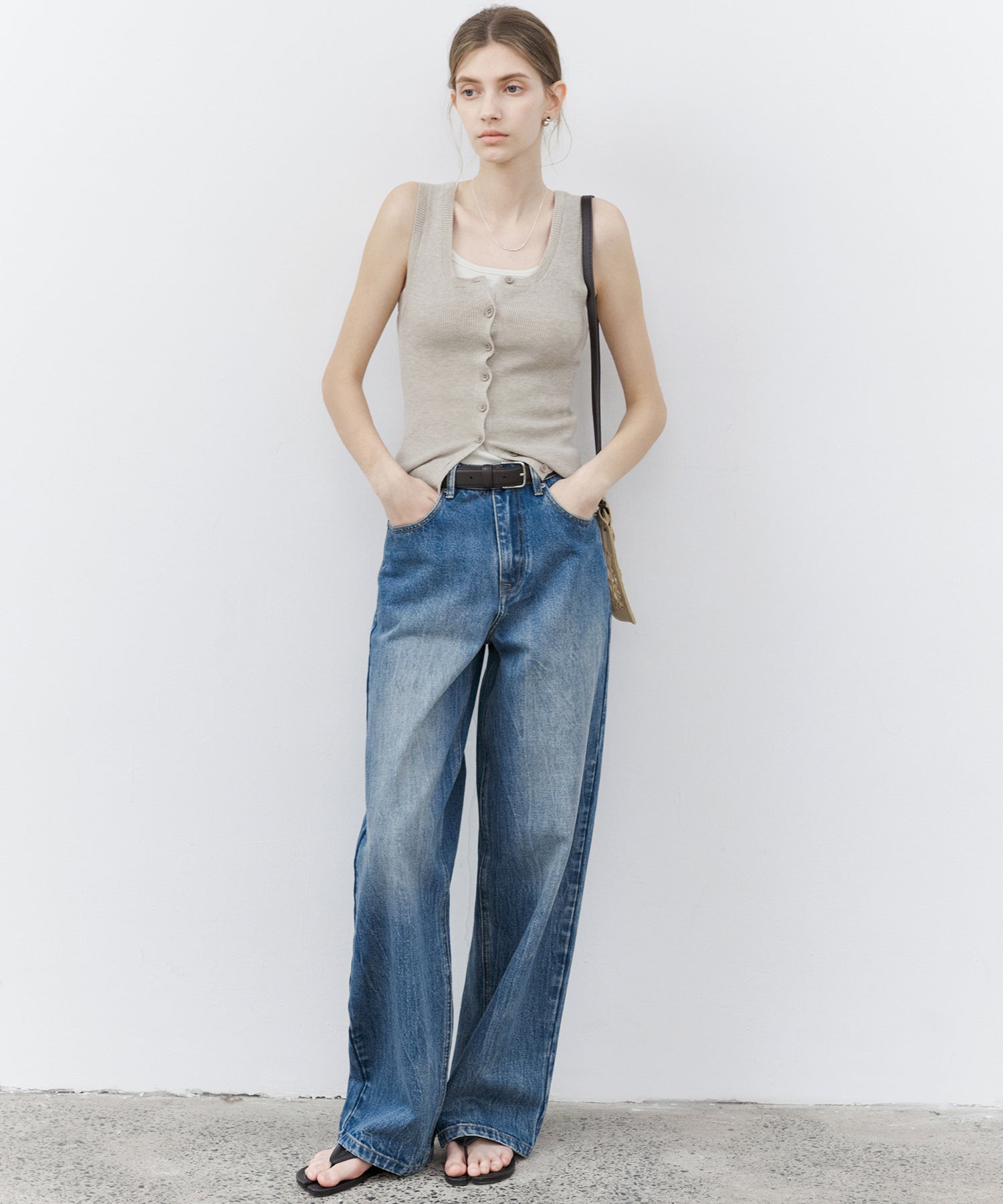 Rib Knit Button-Front Tank Top