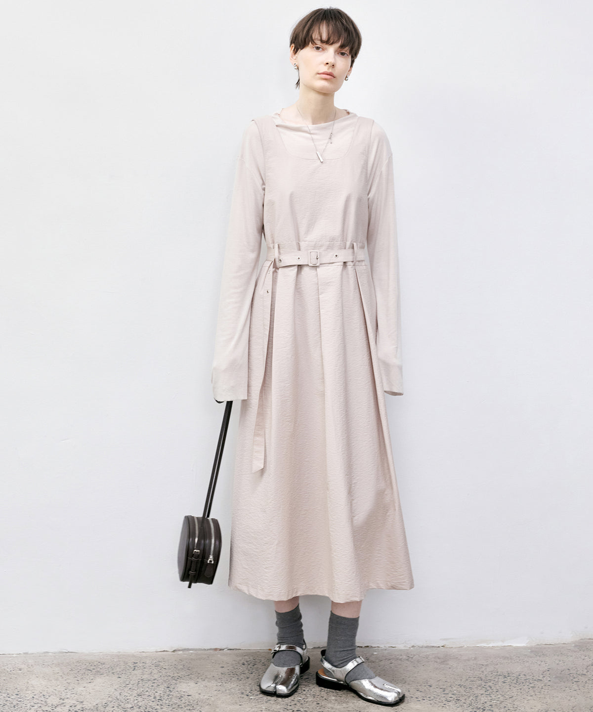 Square Neck Belted Flare Dress