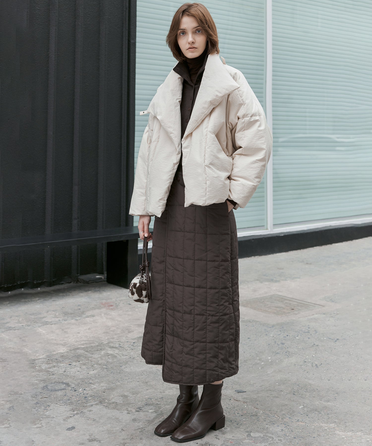 Quilted Overlap Long Skirt Straight Silhouette Padded Warm Winter Skirt