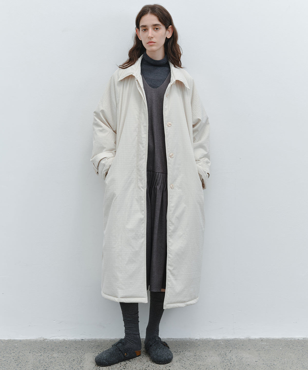 「10月下旬出荷予定」Striped Quilted Belted Long Coat