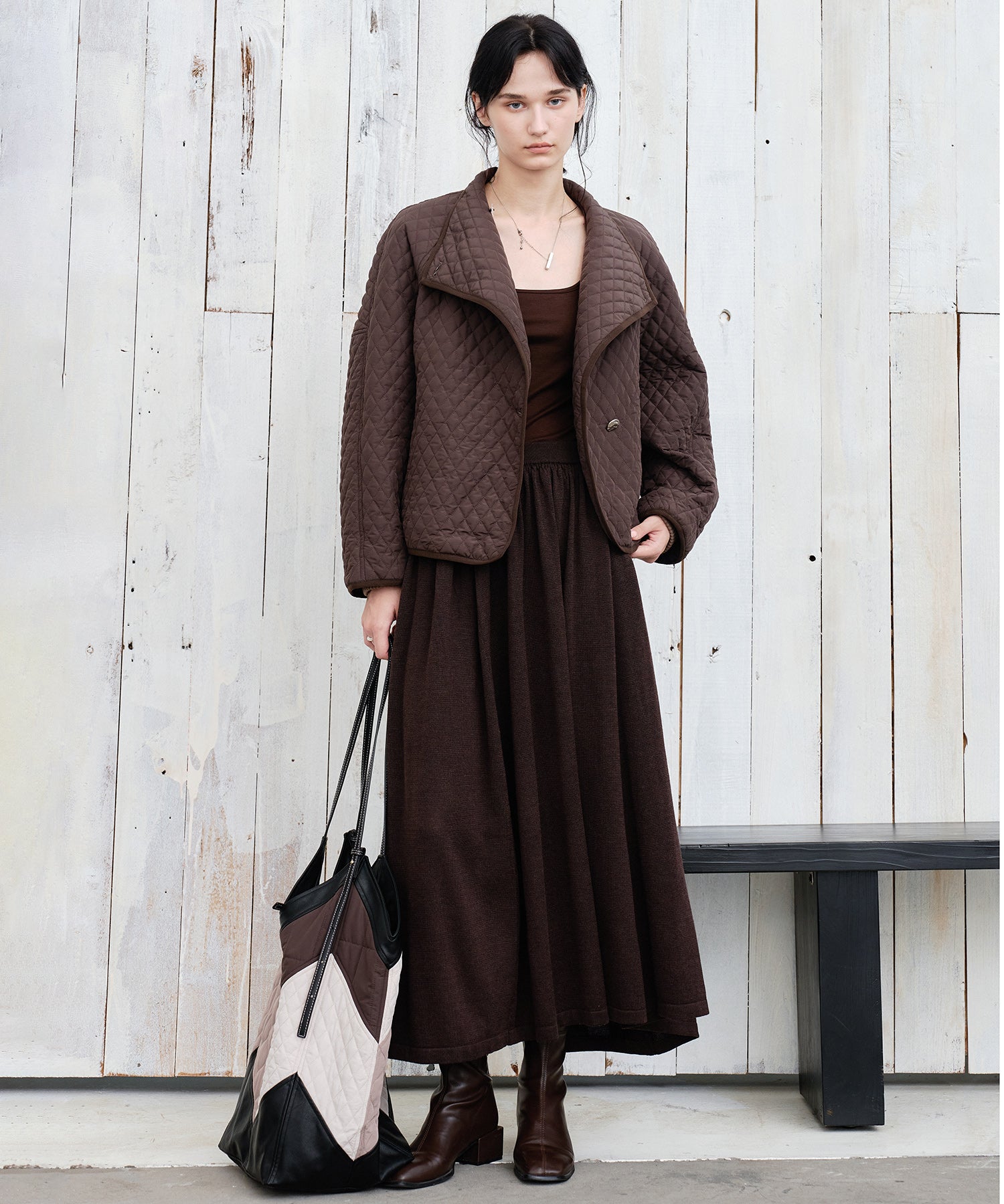 Geometric Colorblock Quilted Tote Bag