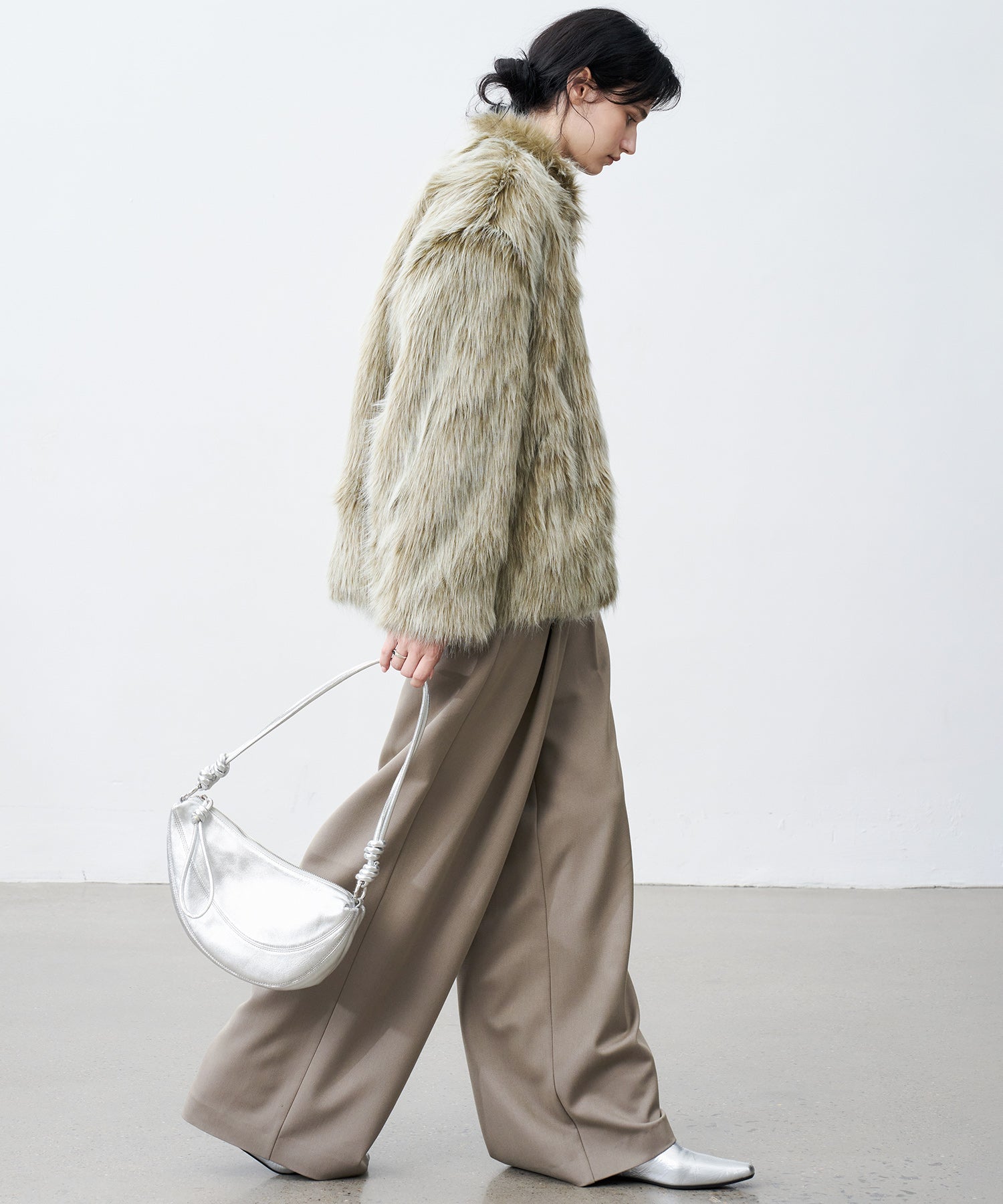 Long Faux-Fur Lapel Coat