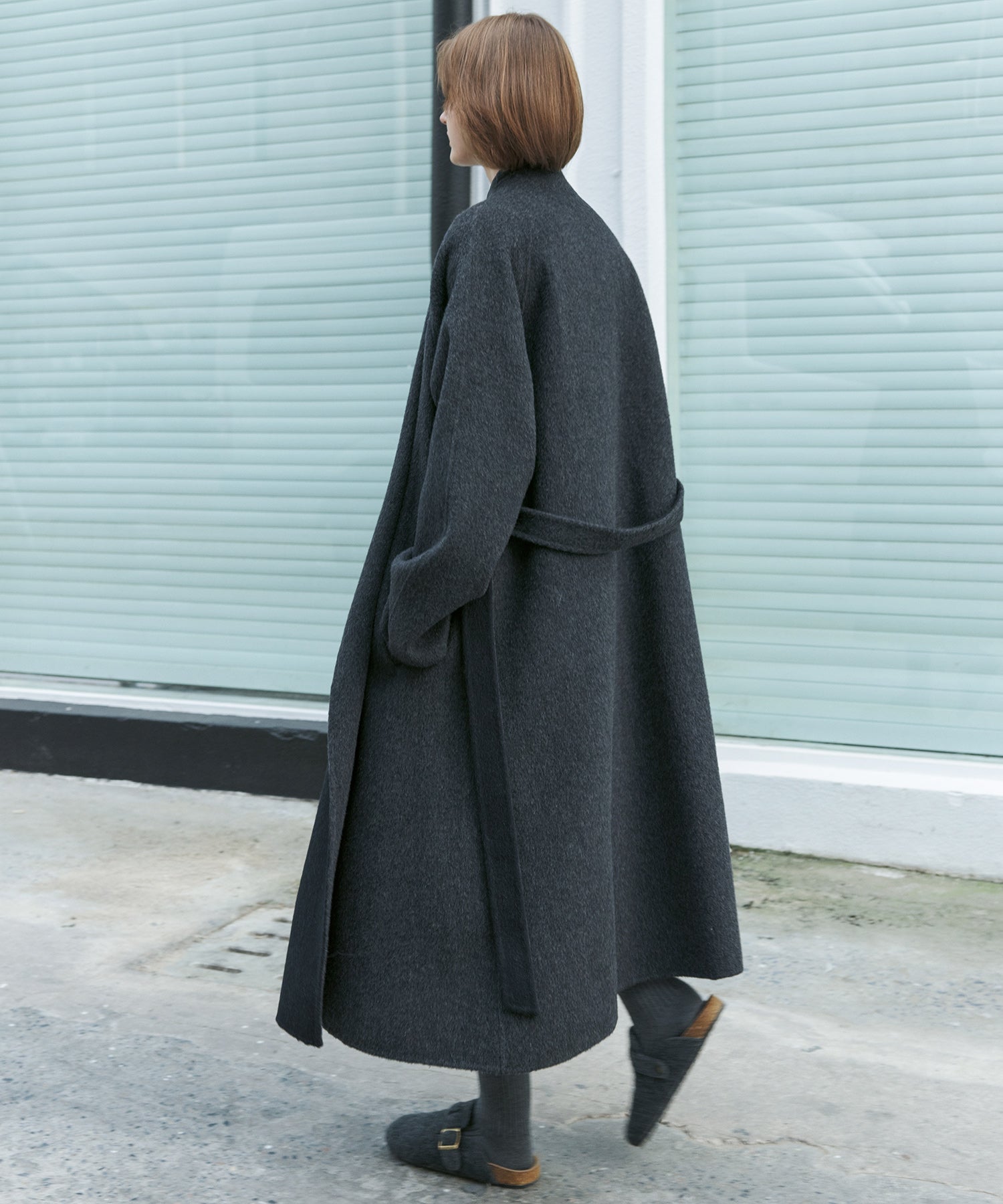 100% Wool Overlap Collar Double-Faced Long Coat