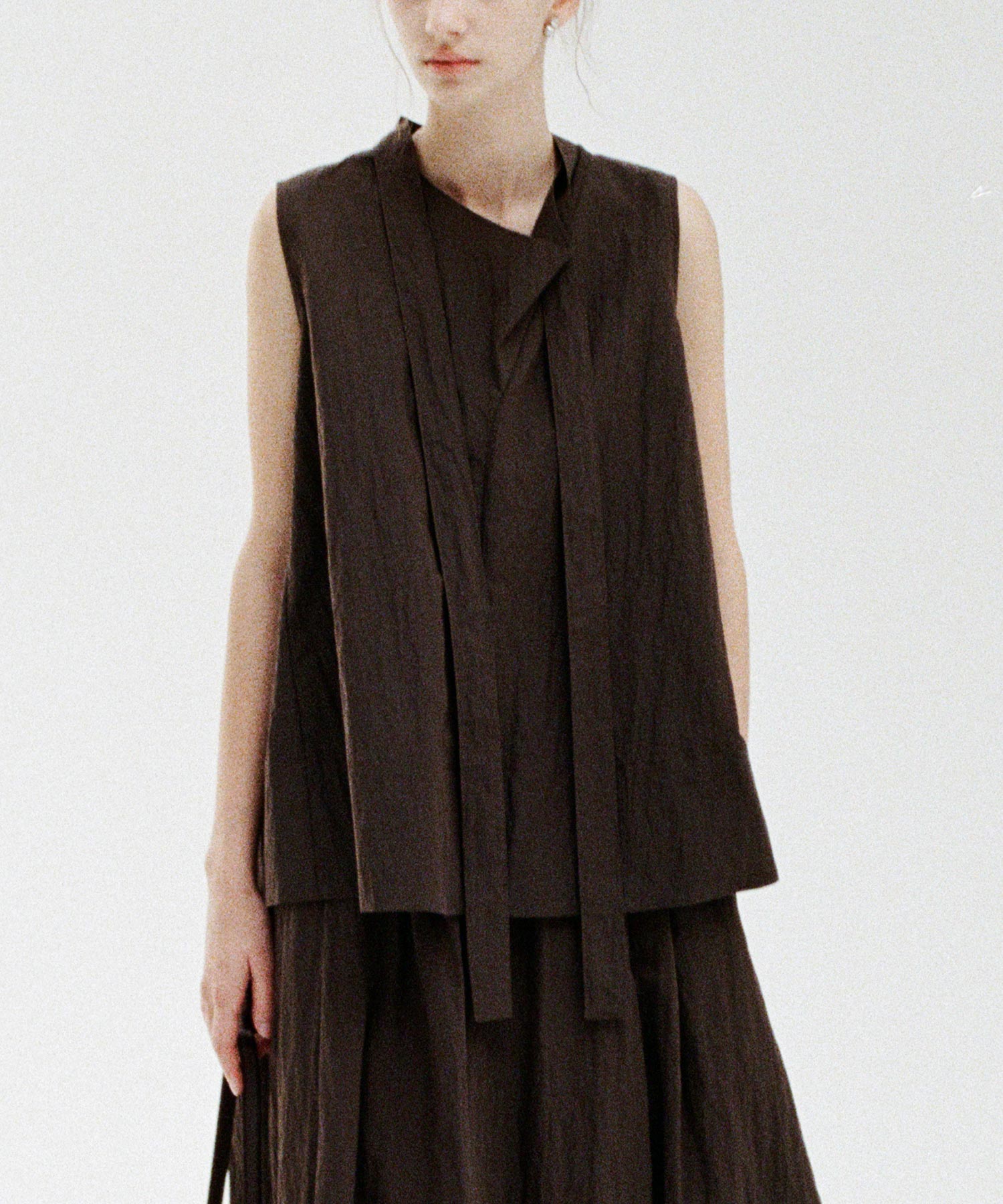 Drape Neck Pleated Blouse with Ribbon