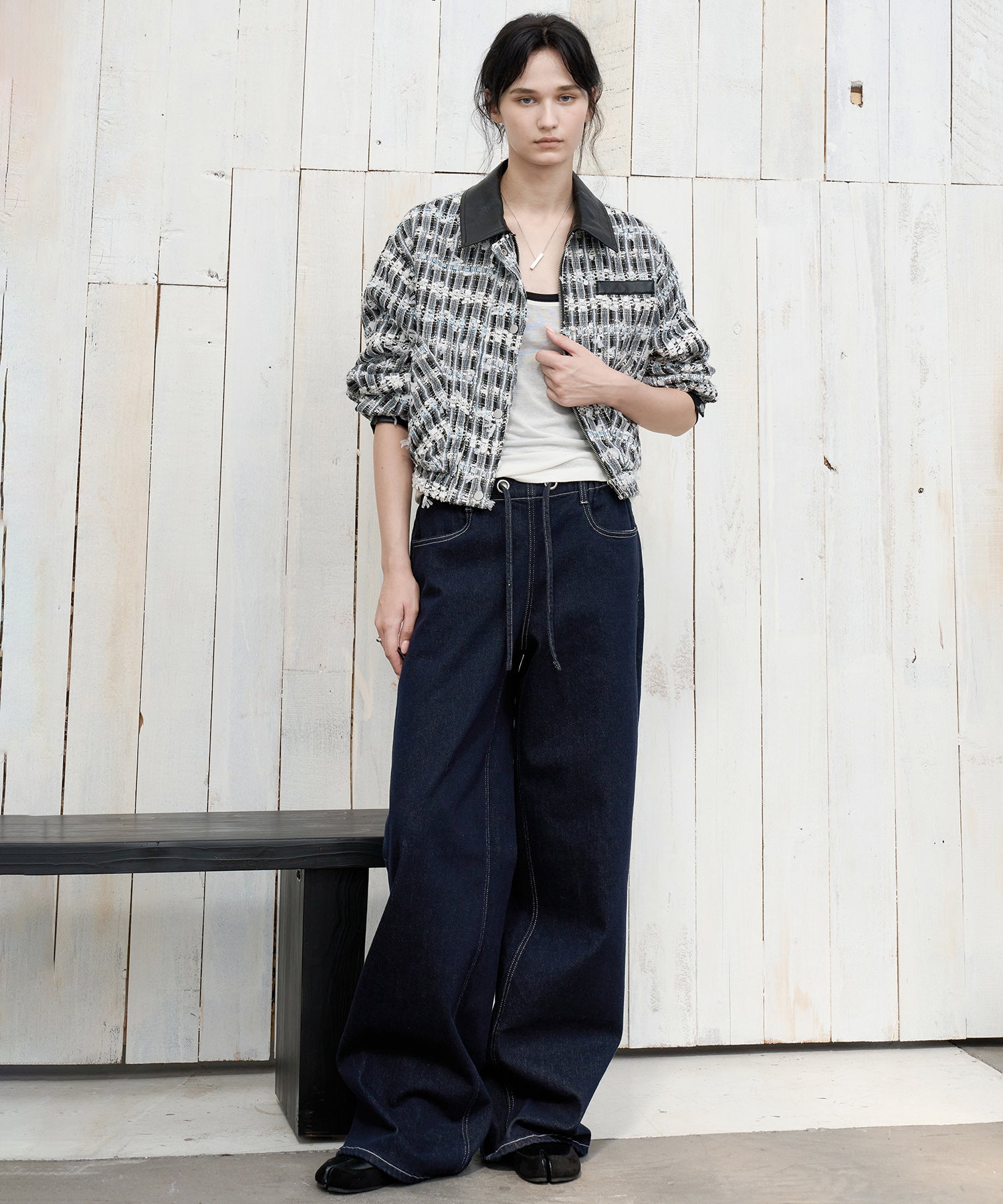 Drawstring Straight Washed Denim Pants