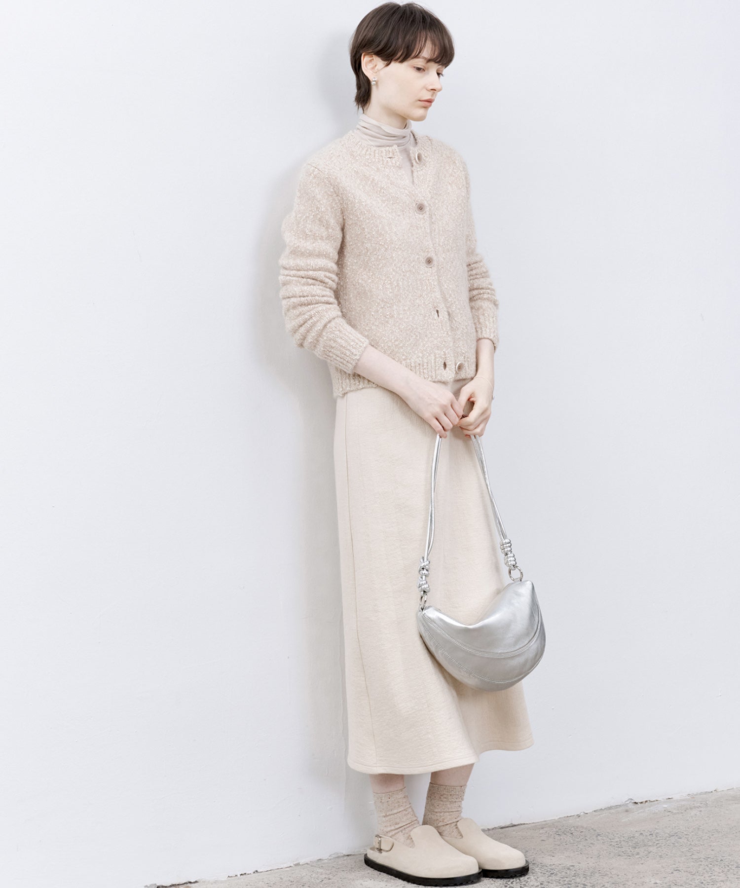 Nepped Knit Cardigan with Tweed Texture