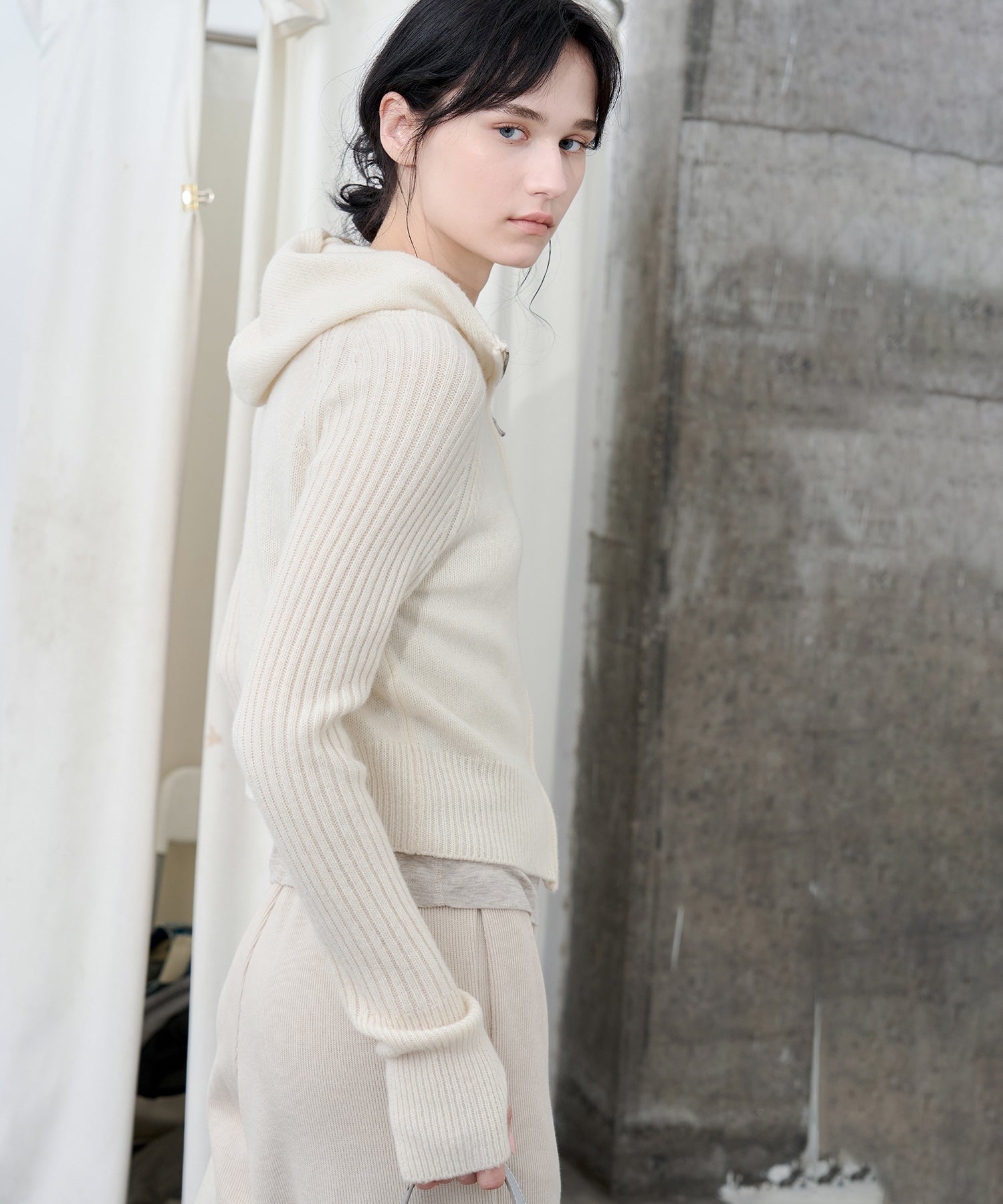 100% Wool Open Front Hooded Knit Cardigan