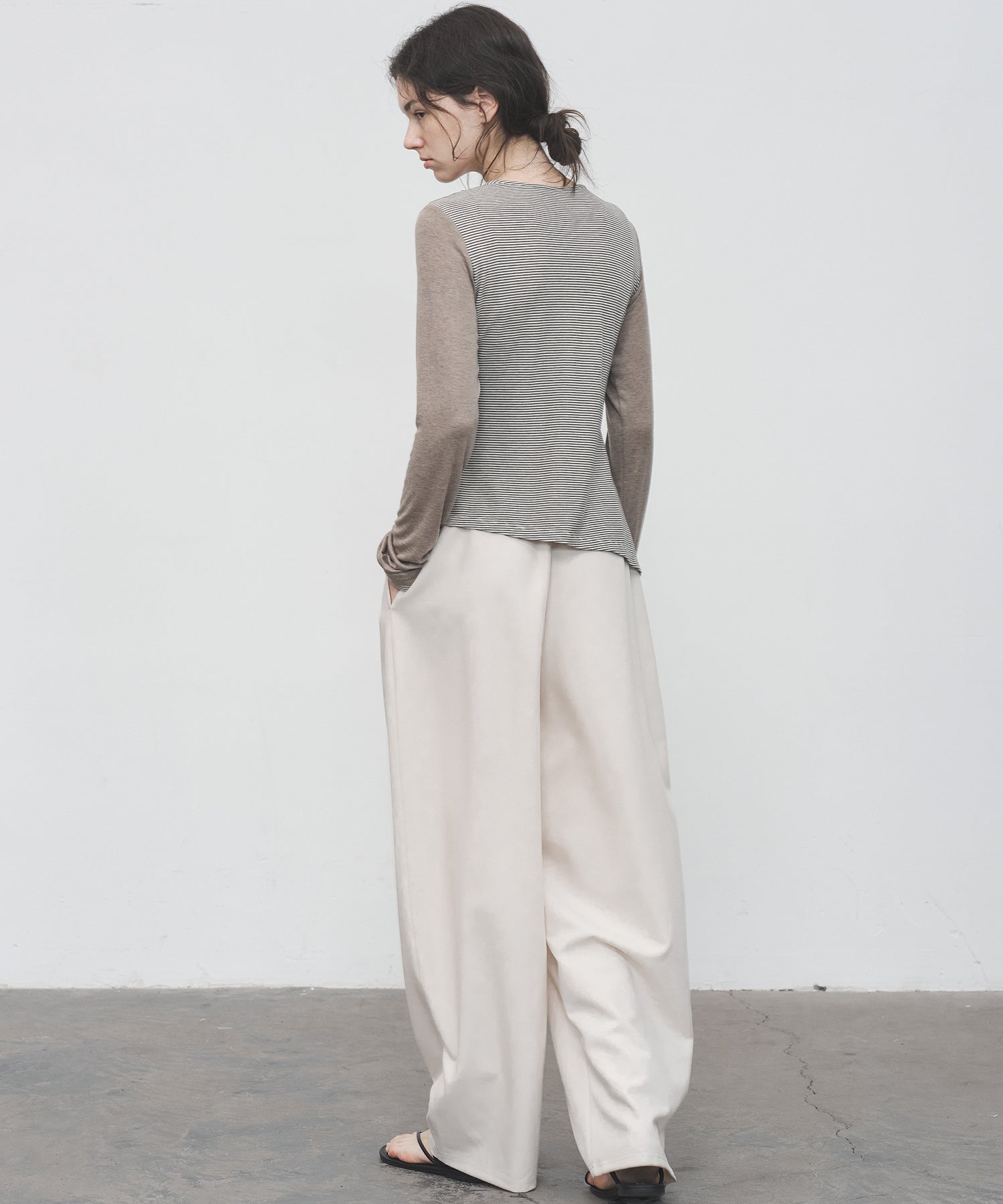 Layered Style U-Neck Stripe Top – Wool Blend