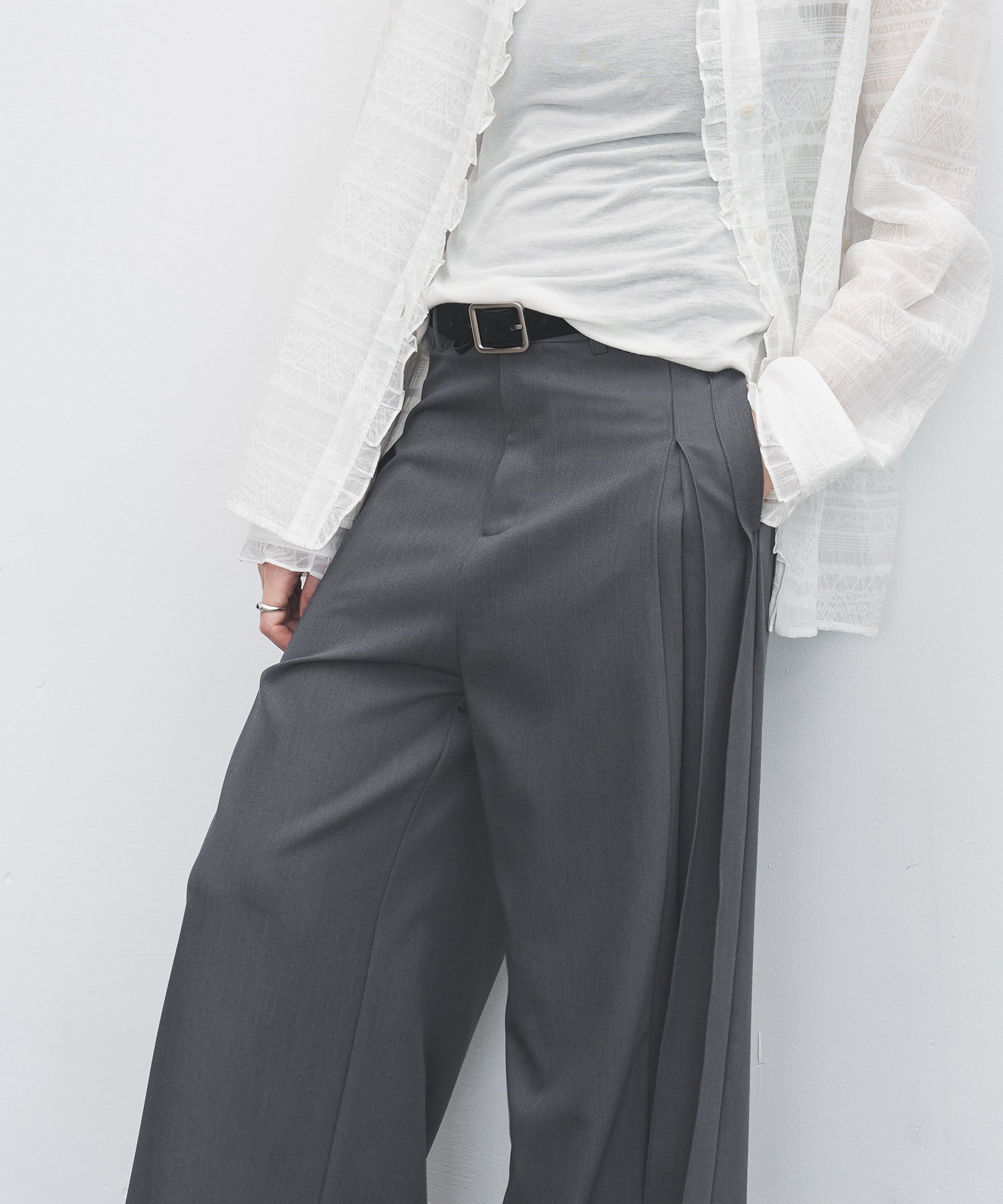 Accordion Pleat Wide-Leg Trousers