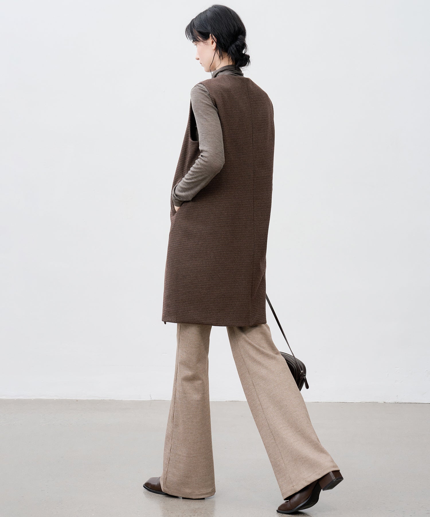 Wool Blend Check Flared Pants