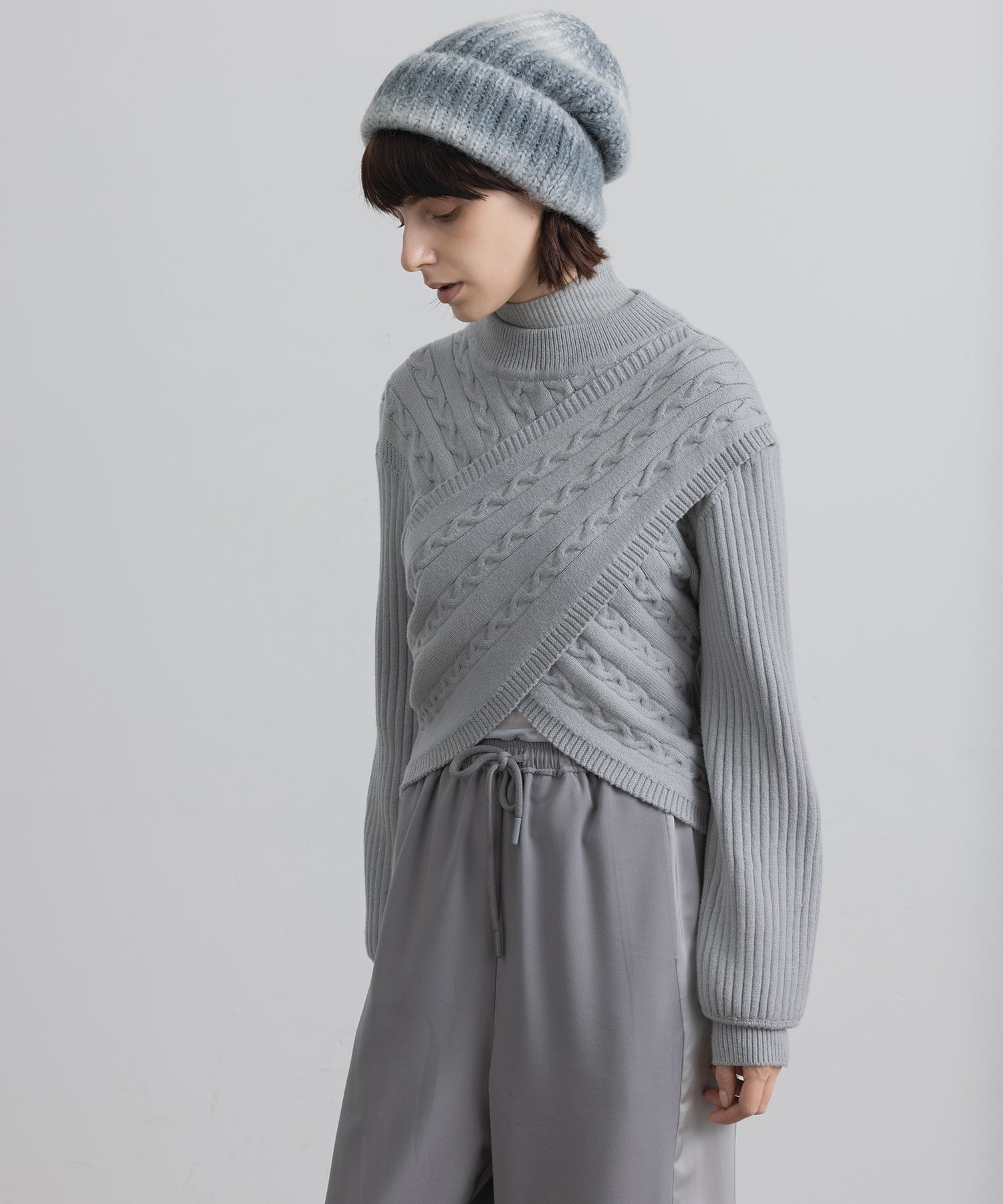 Mock Neck Deconstructed Cropped Knit Sweater