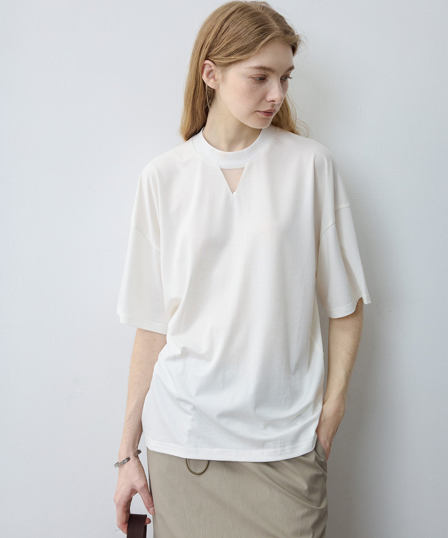 Oversize Contrast Sheer Docking T-Shirt/Tops