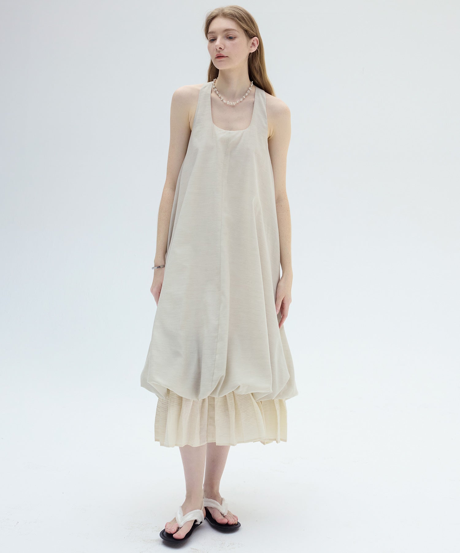 Balloon Silhouette Pleated Layered Dress