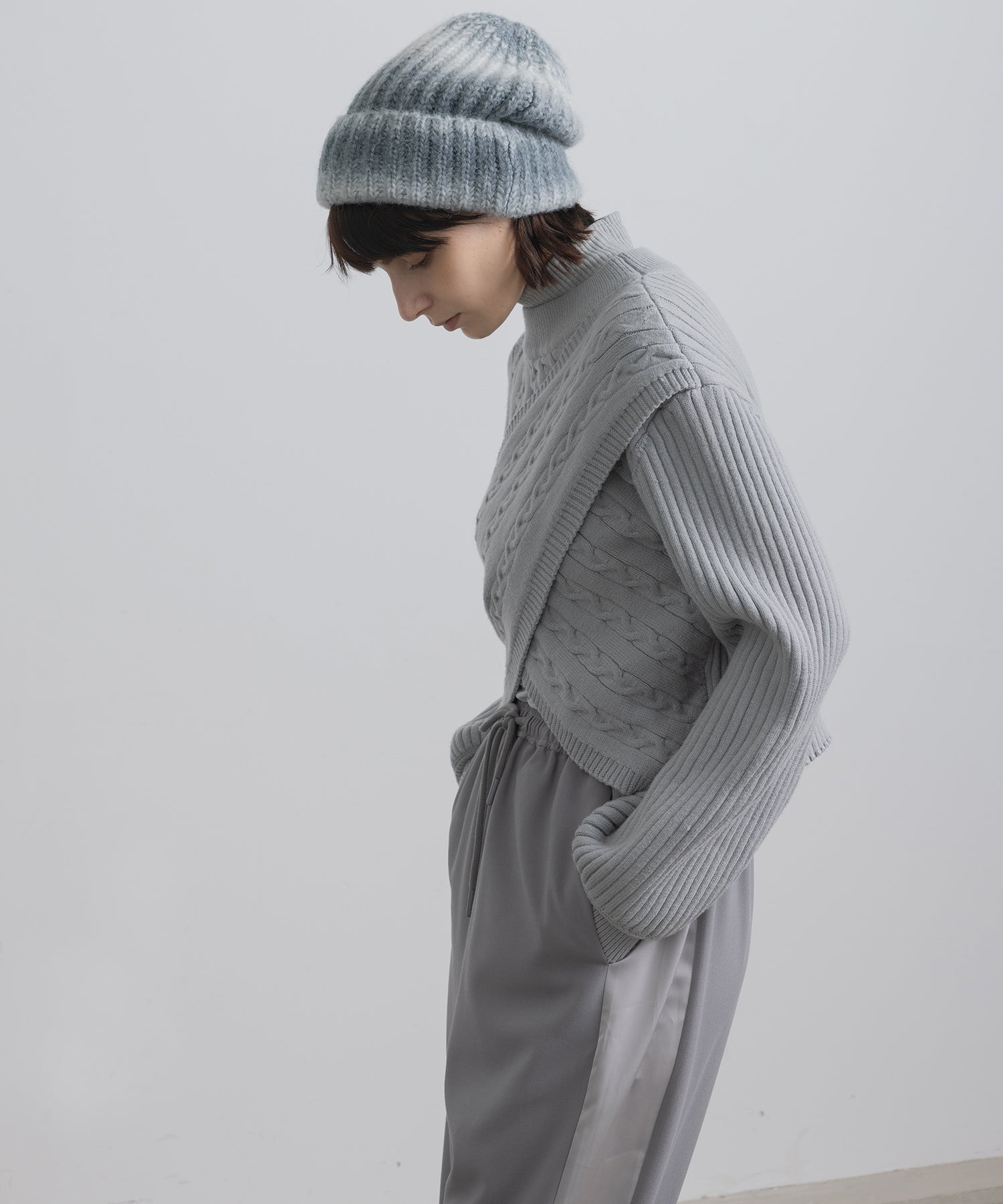 Mock Neck Deconstructed Cropped Knit Sweater