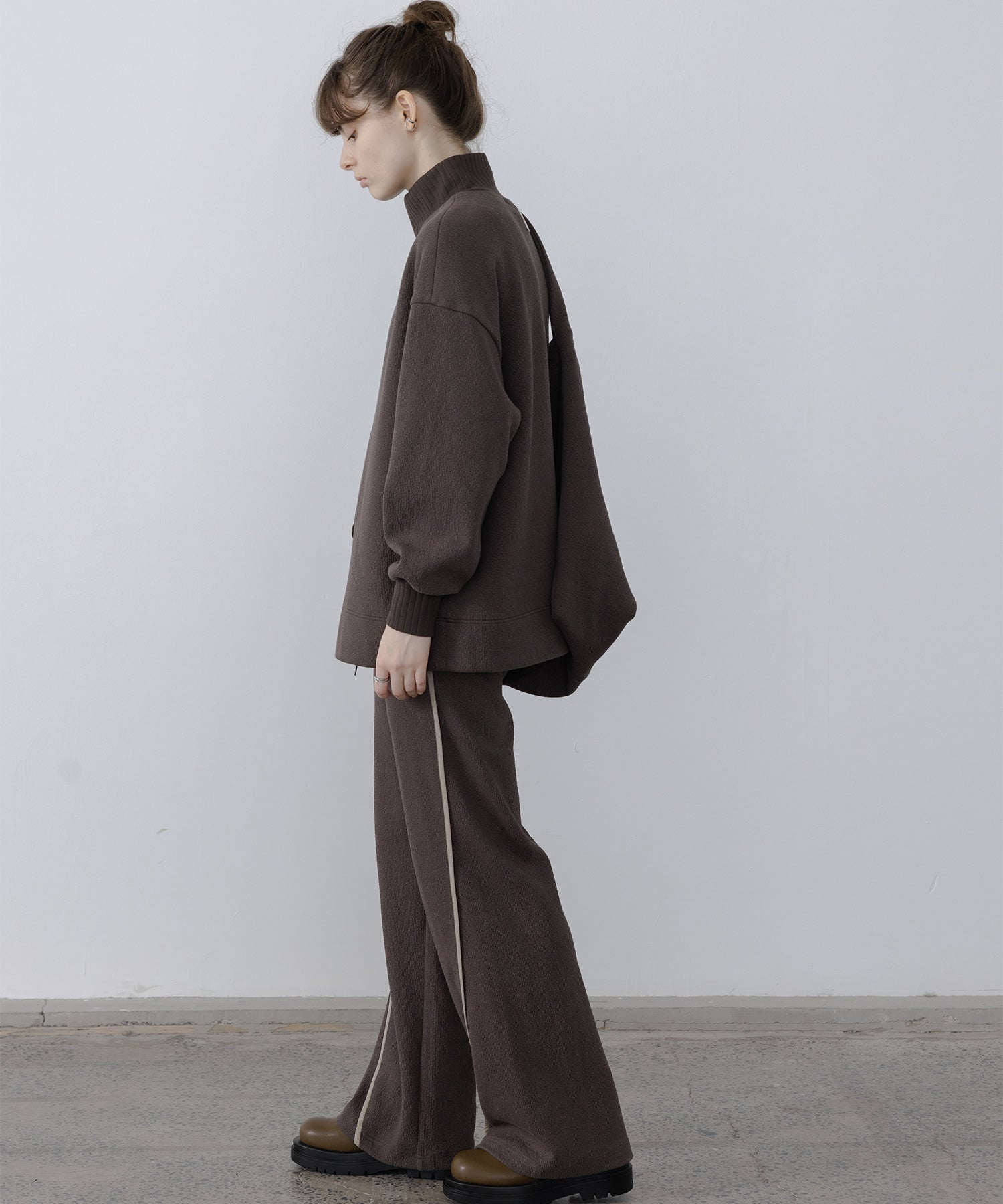 Front Slit High-Neck Jacquard Cut Top