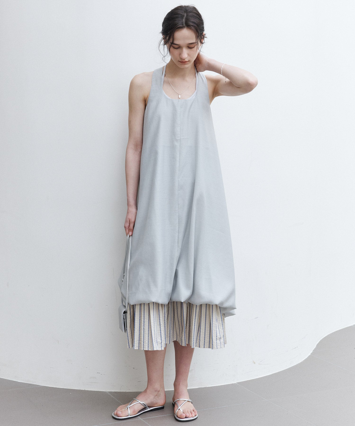 Balloon Silhouette Pleated Layered Dress