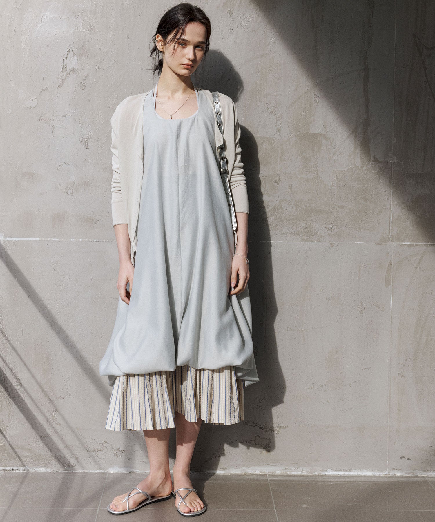 Balloon Silhouette Pleated Layered Dress