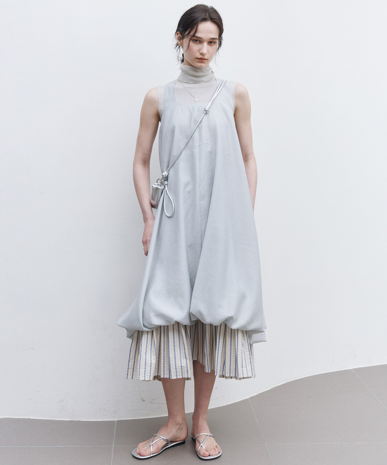 Balloon Silhouette Pleated Layered Dress