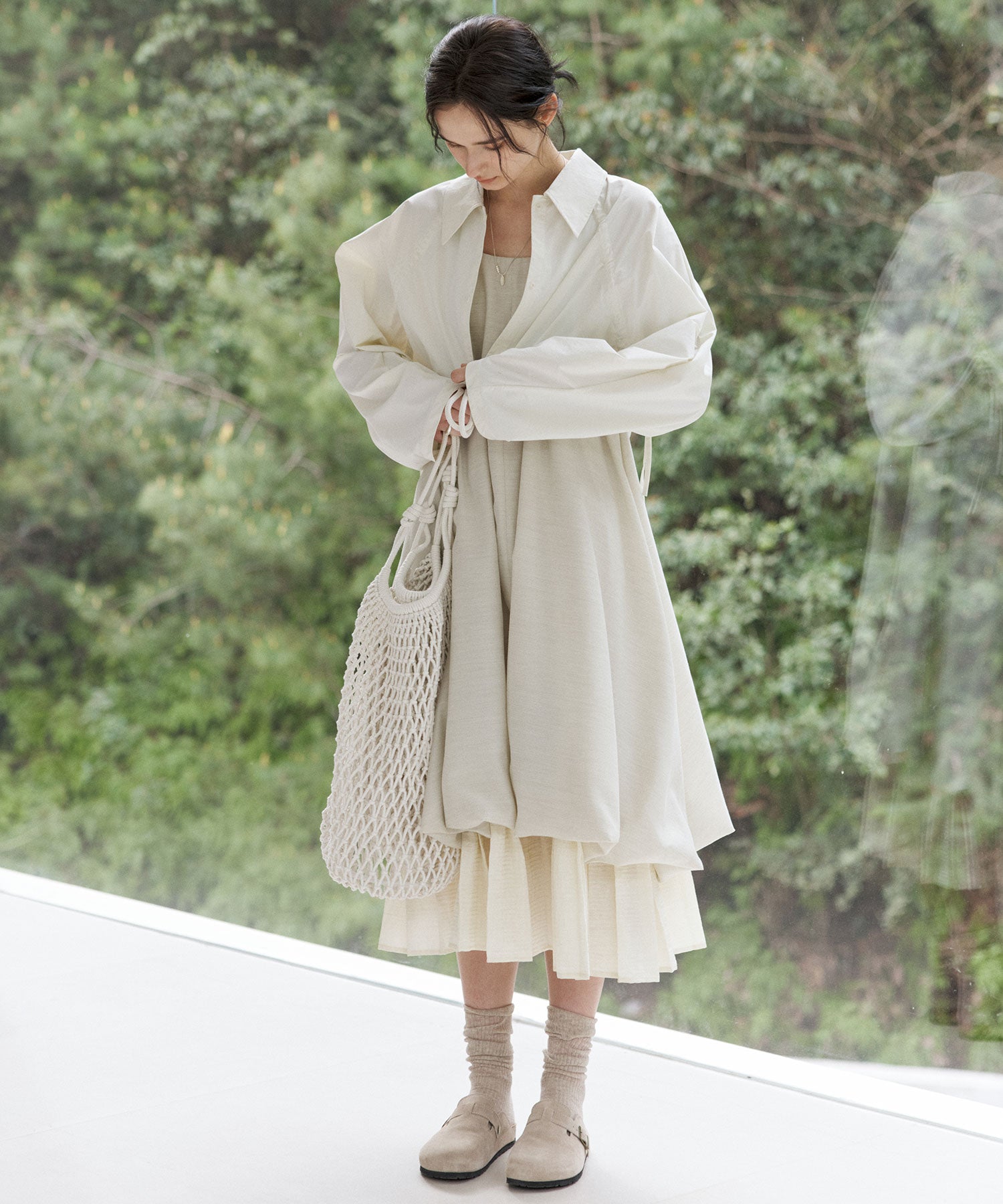 Balloon Silhouette Pleated Layered Dress