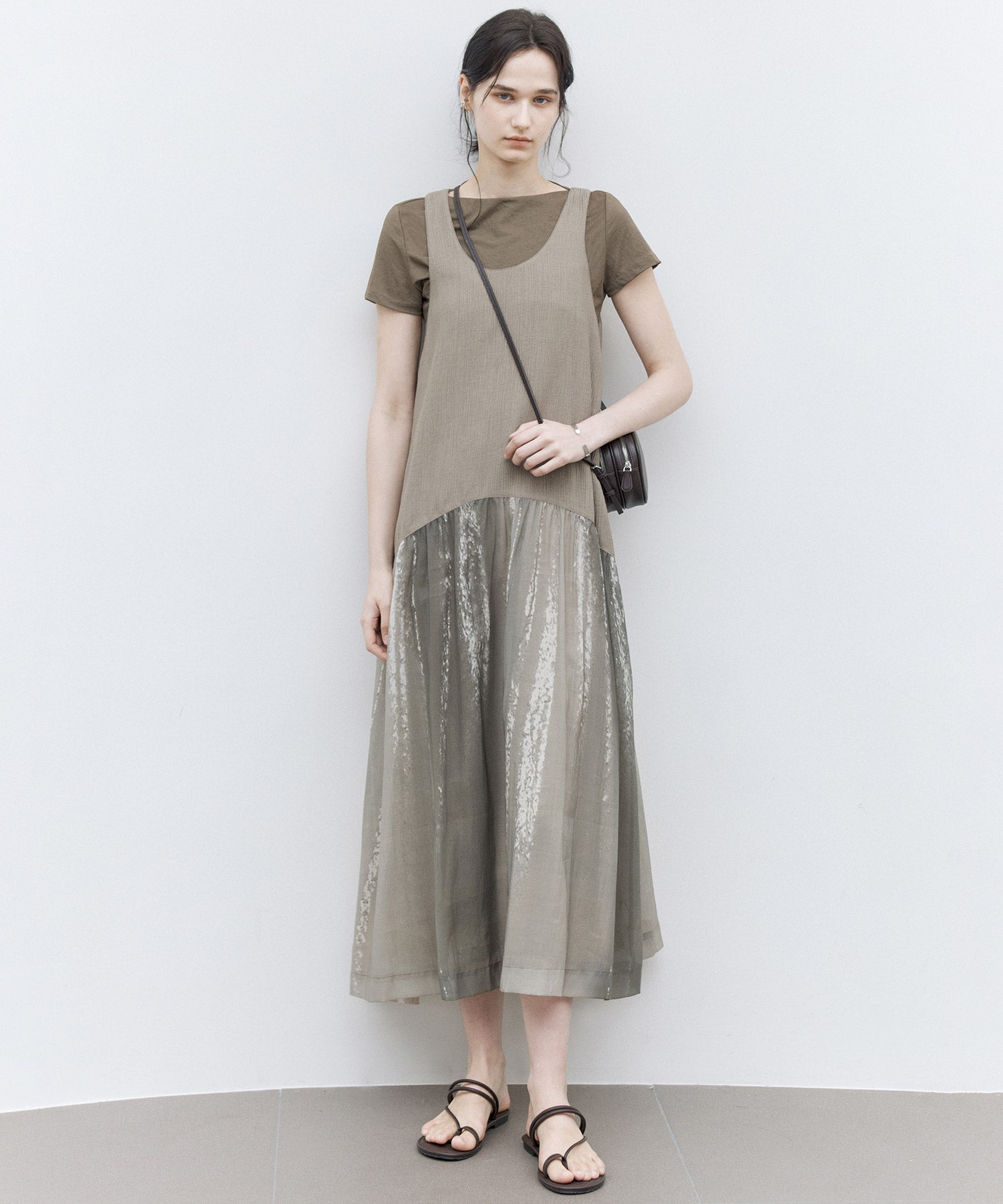 Asymmetric Gather Boat Neck Slim T-shirt