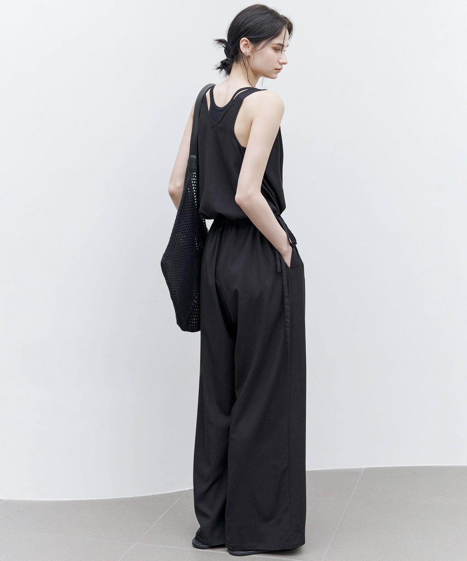 Sleeveless Wide-Leg Jumpsuit with Draped Neckline