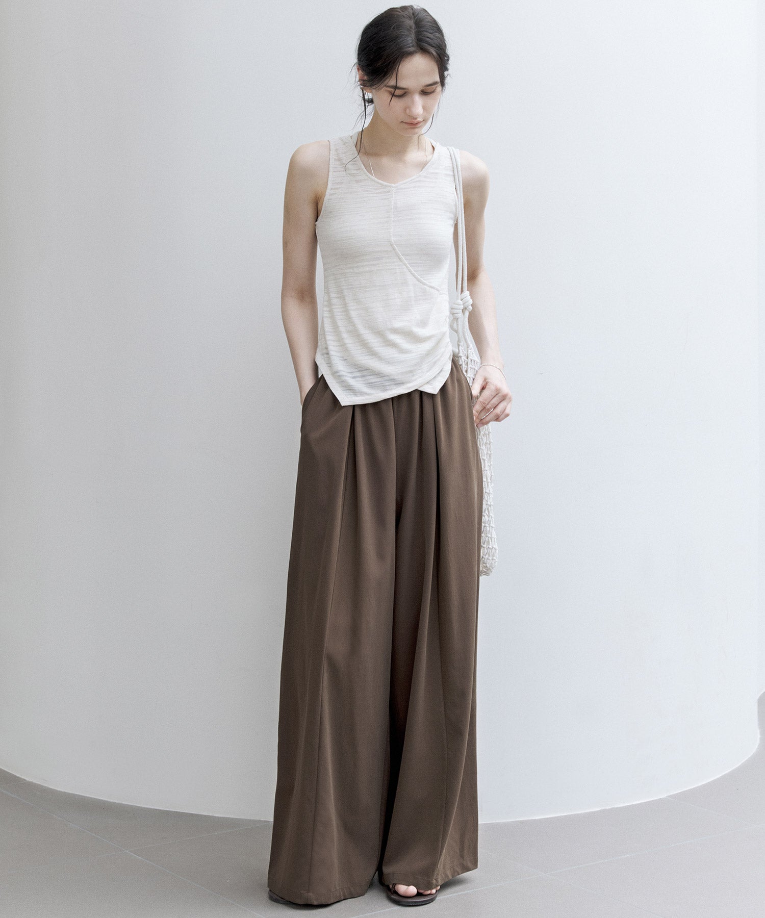 Asymmetric Gather Linen Blend Tank Top