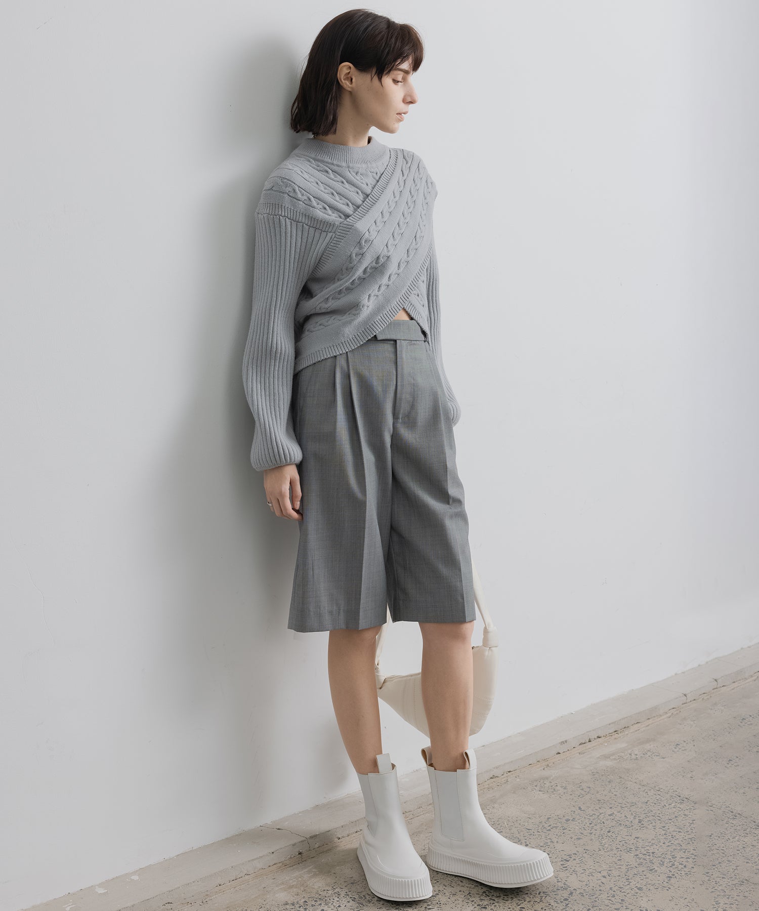 Mock Neck Deconstructed Cropped Knit Sweater
