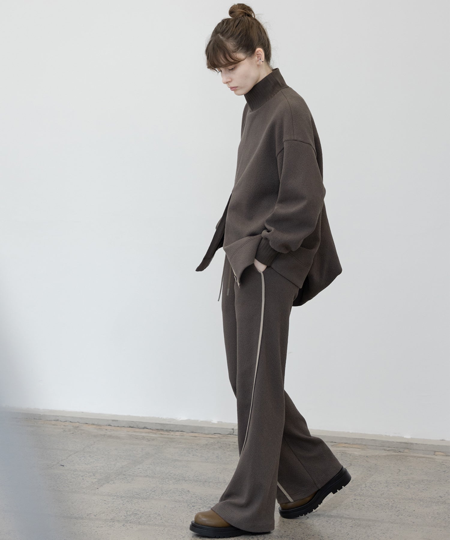 Front Slit High-Neck Jacquard Cut Top