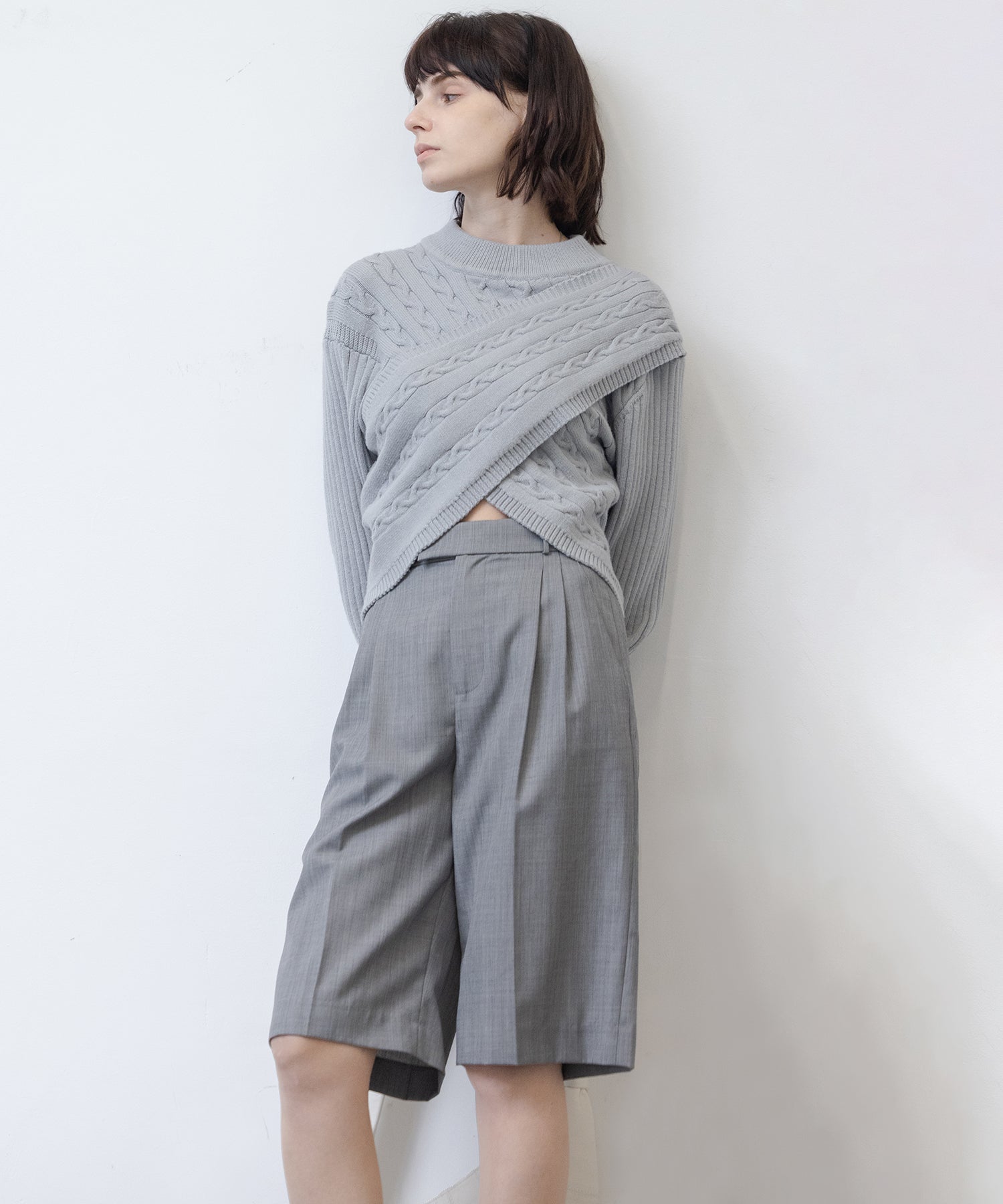 Mock Neck Deconstructed Cropped Knit Sweater