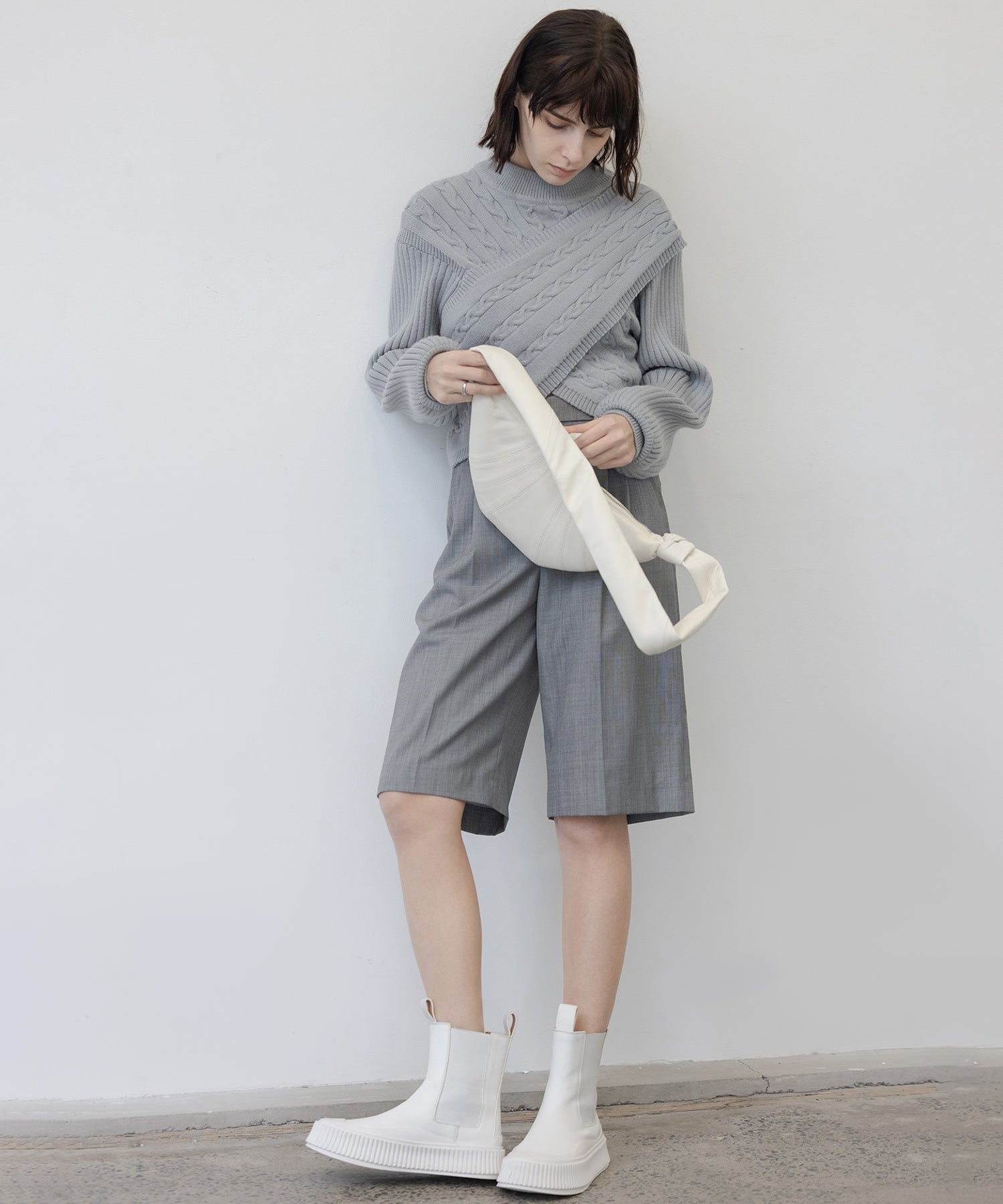 Mock Neck Deconstructed Cropped Knit Sweater