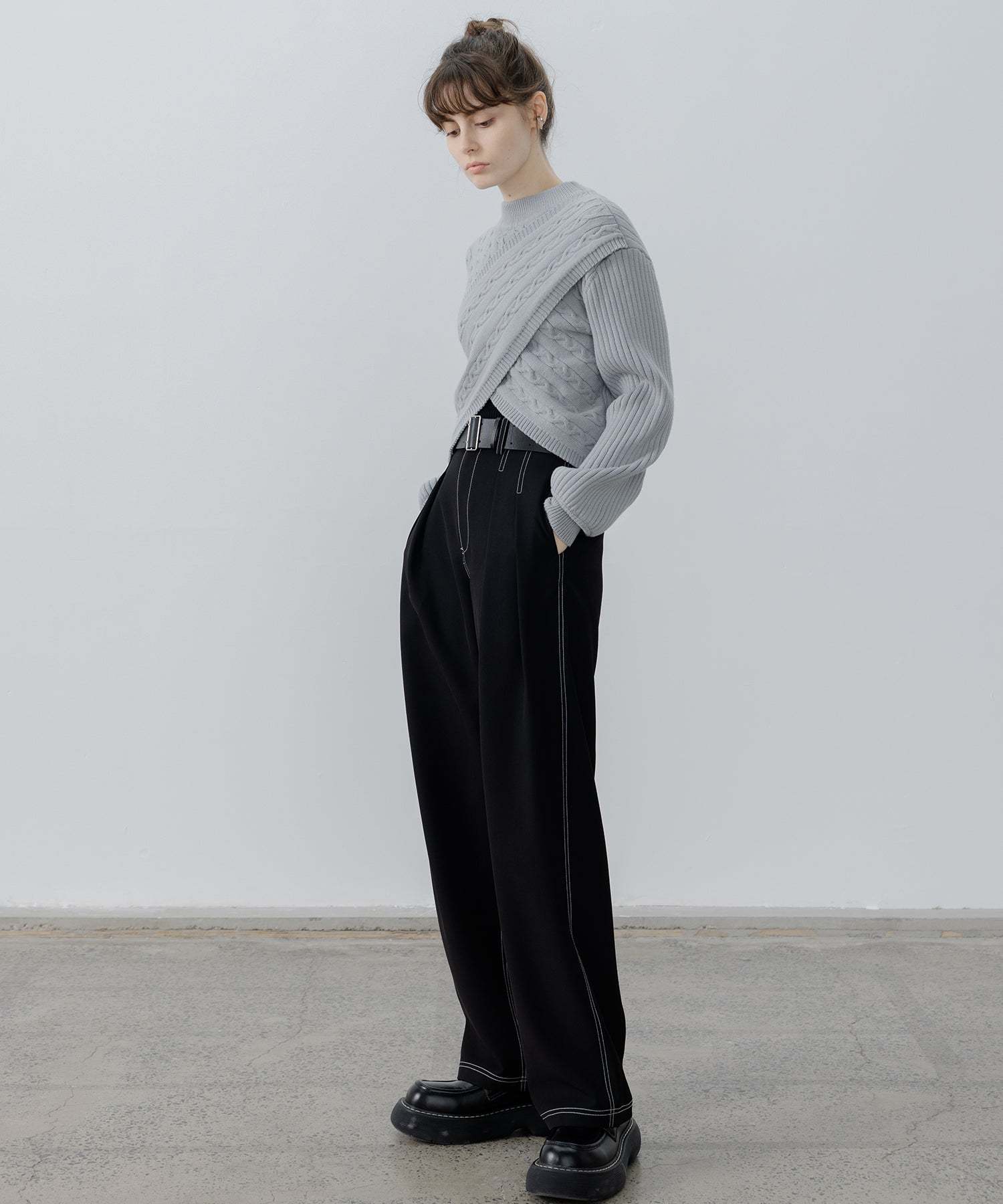 Mock Neck Deconstructed Cropped Knit Sweater