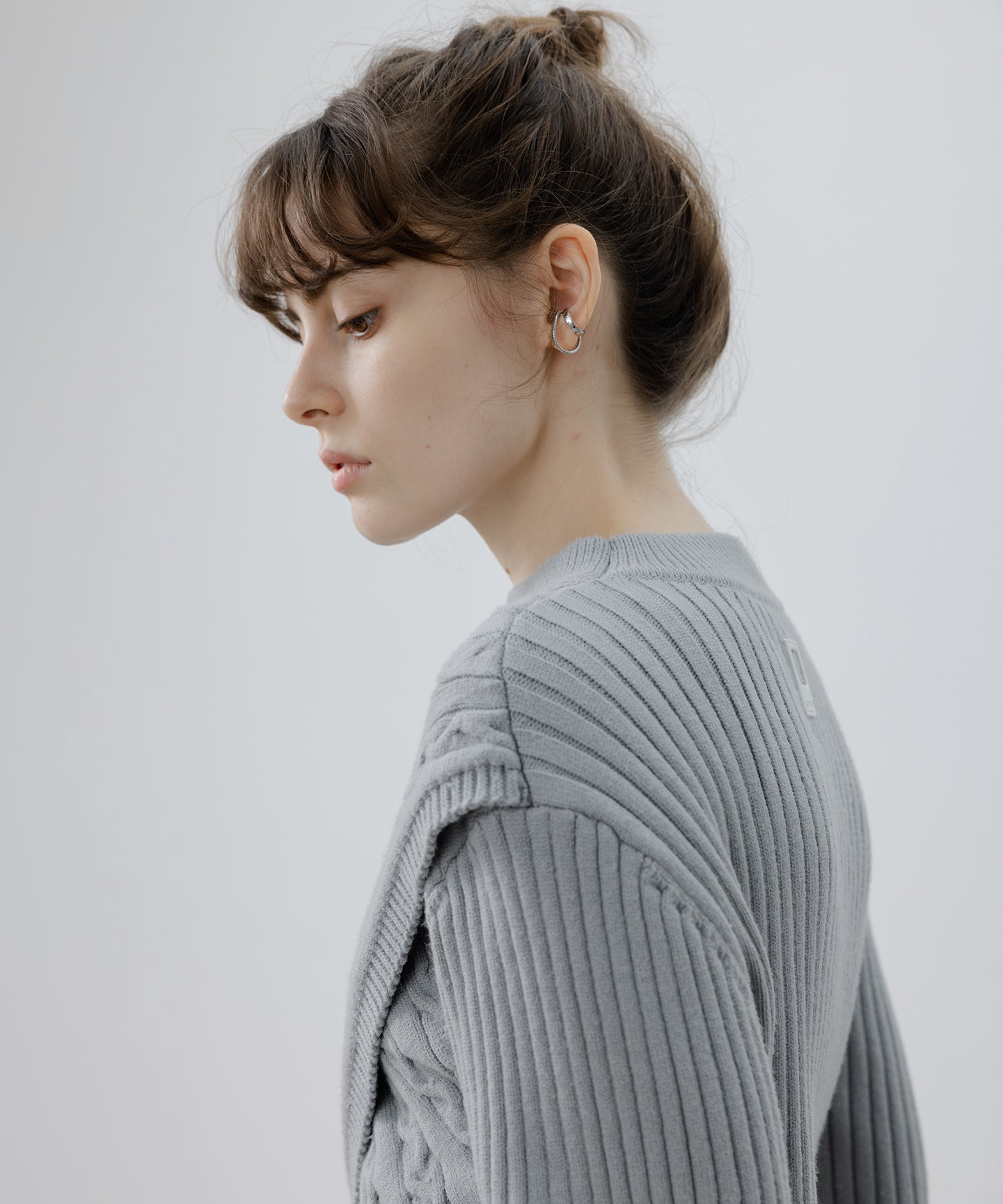 Mock Neck Deconstructed Cropped Knit Sweater
