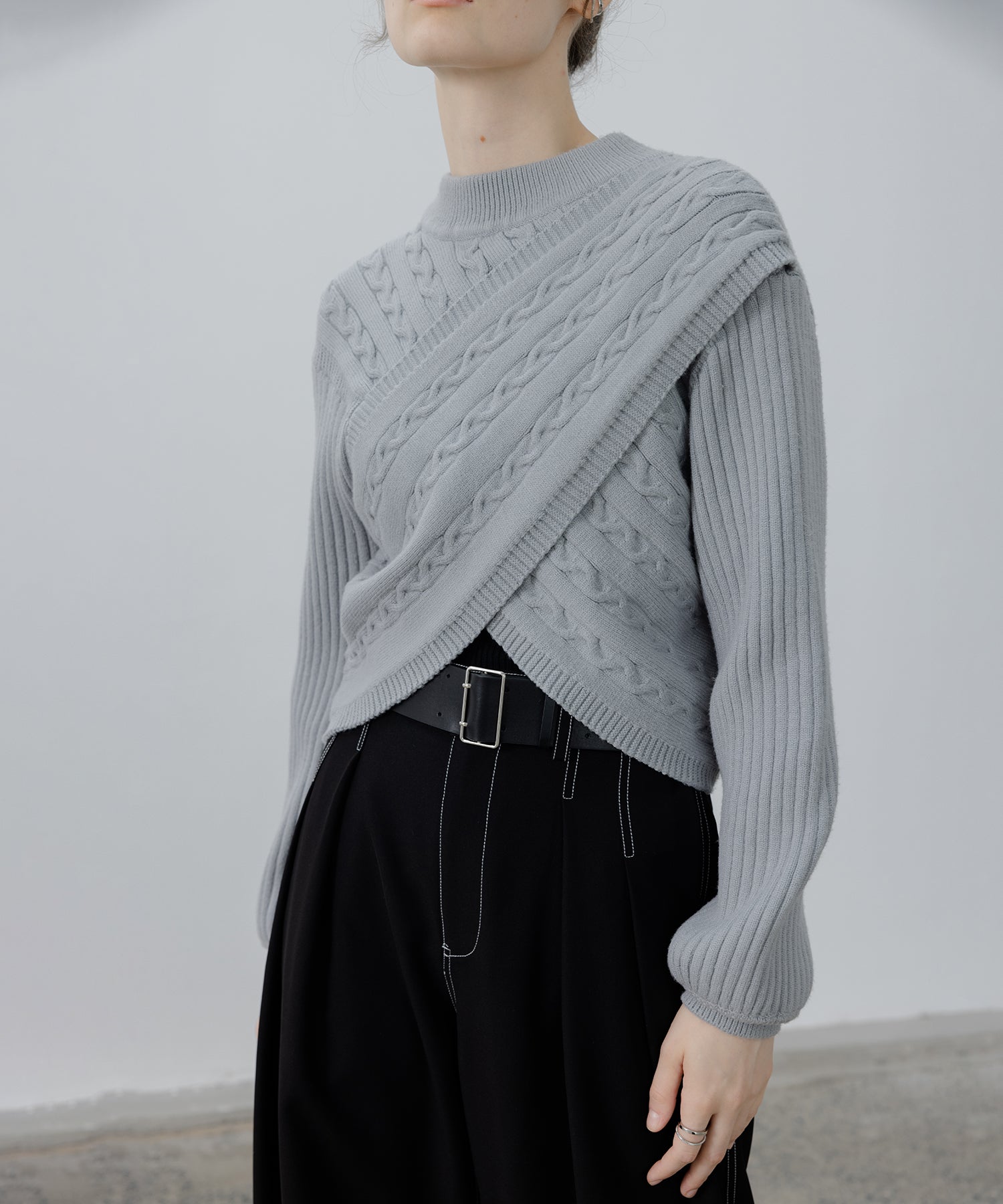 Mock Neck Deconstructed Cropped Knit Sweater
