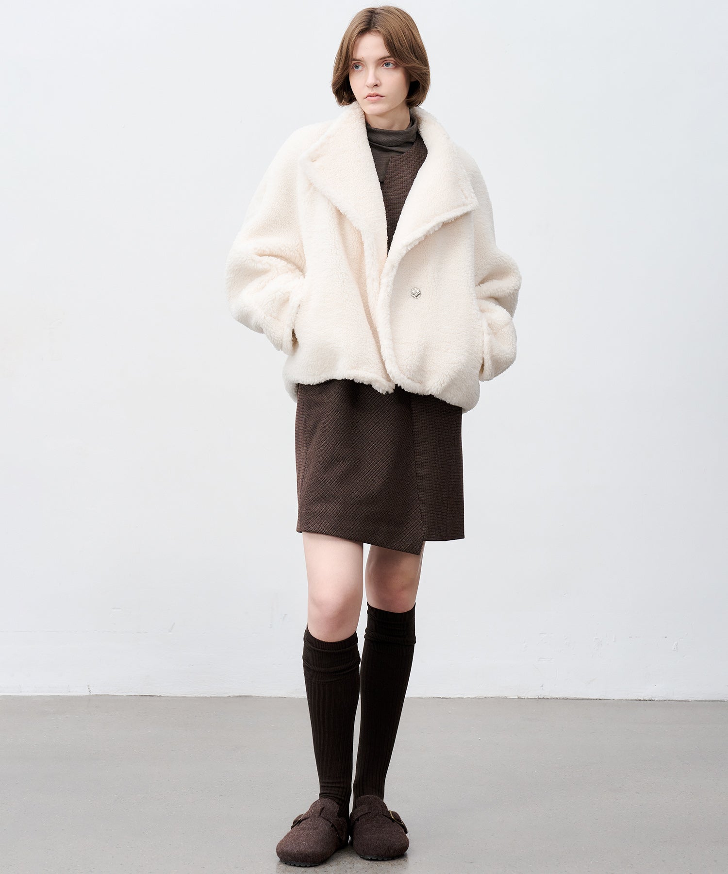 Asymmetric Collar Faux Shearling Short Jacket