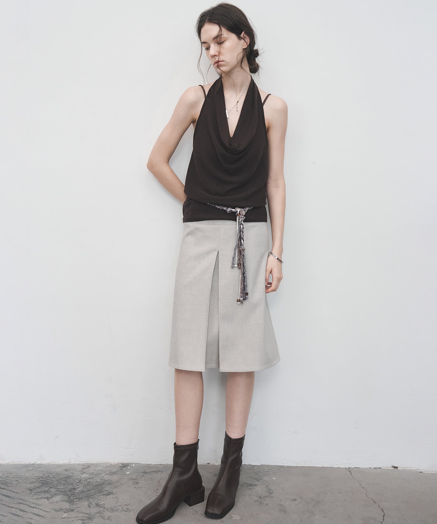 2-Way Pleated Suit Midi Skirt – High Waist A-Line Fit