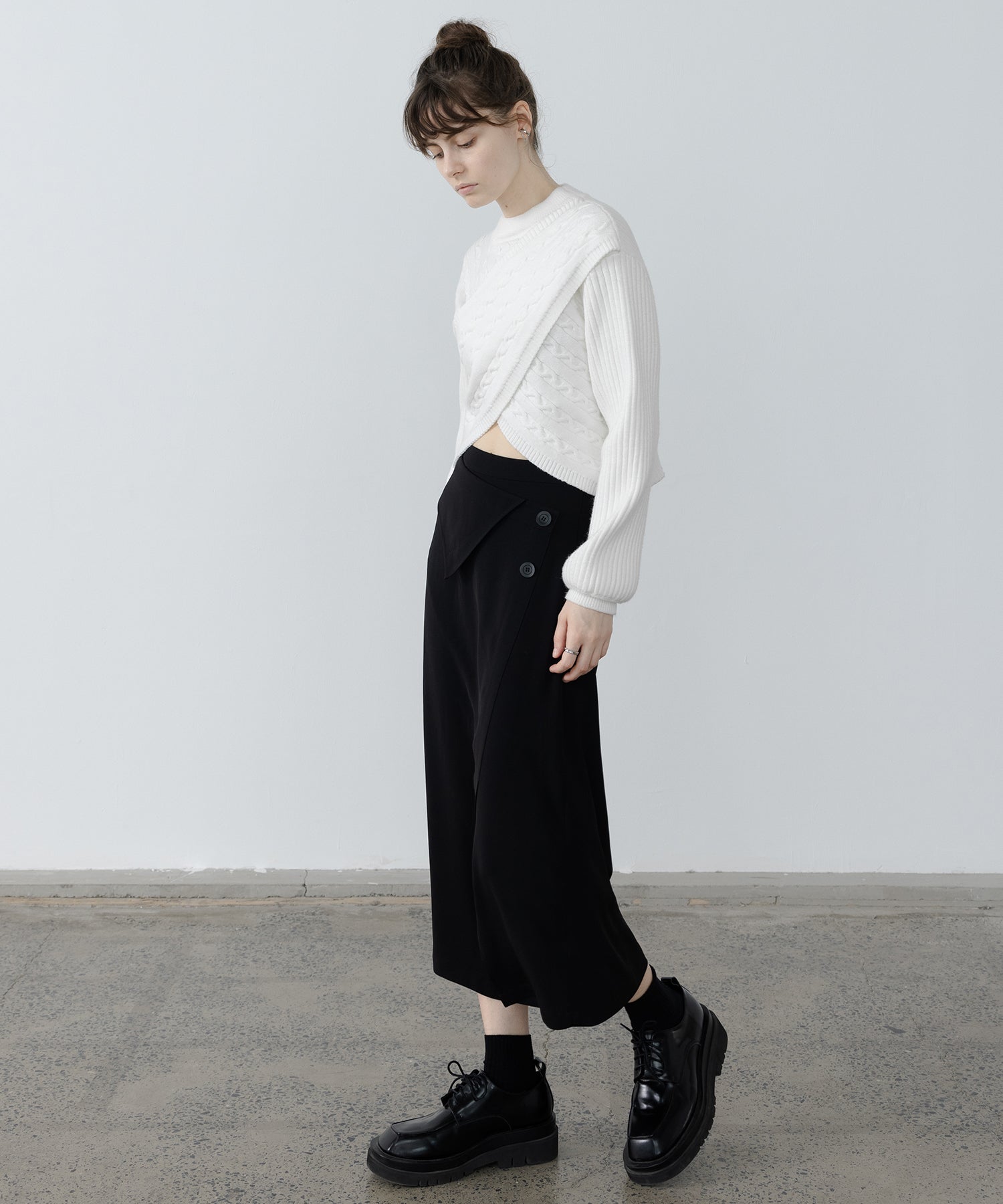 Mock Neck Deconstructed Cropped Knit Sweater