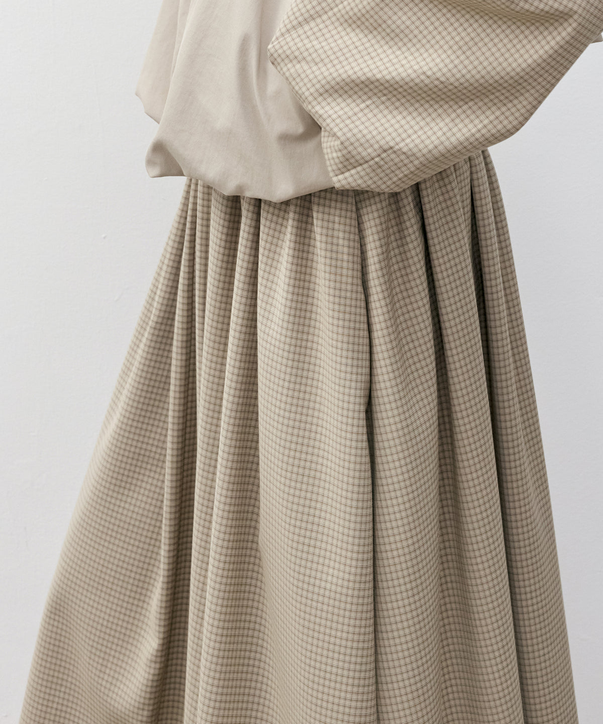 Striped & Checked Gathered Flare Skirt