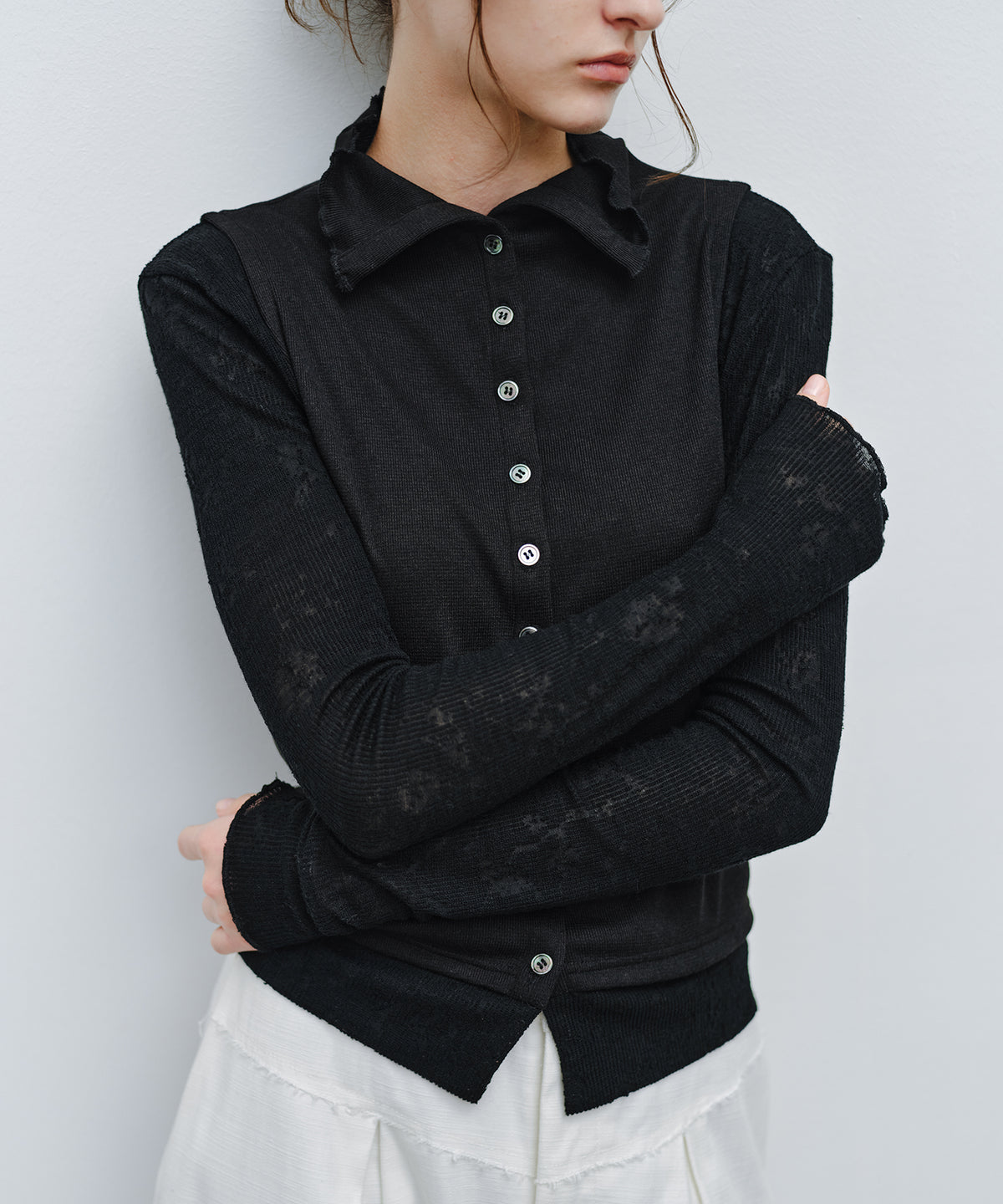 「9月下旬出荷予定」Lace Sleeve Layered Collar Top