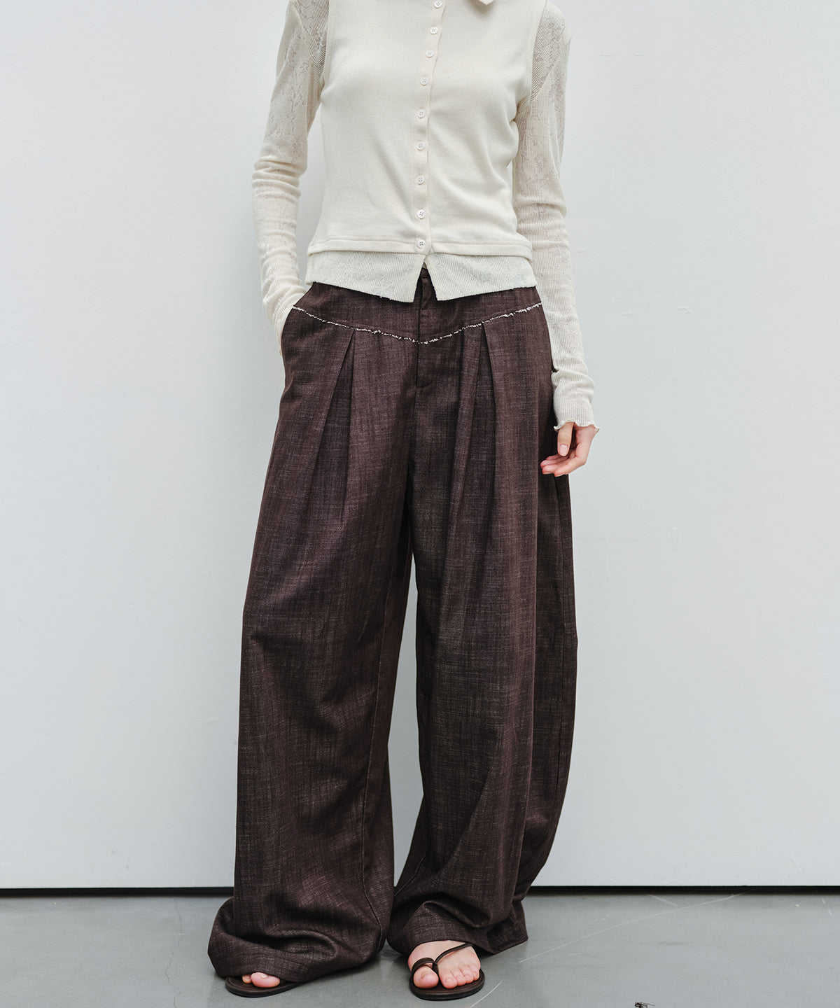 「9月下旬出荷予定」Paneled Drawstring Wide Pants
