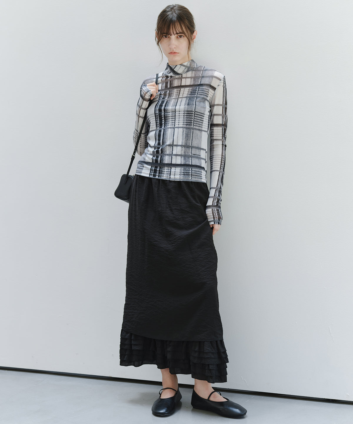 「9月下旬出荷予定」Vintage Check Sheer High Neck Top